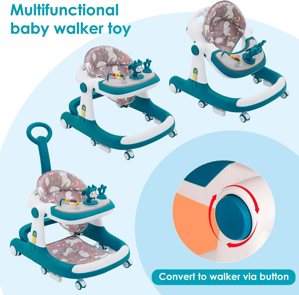 Baby Walker, 3 in1 Multifunction Anti-Rollover Toddler Walker, Push Along Walker, with Wheels & Brake & Push Handle & Removable Table for Boys and Girls Baby