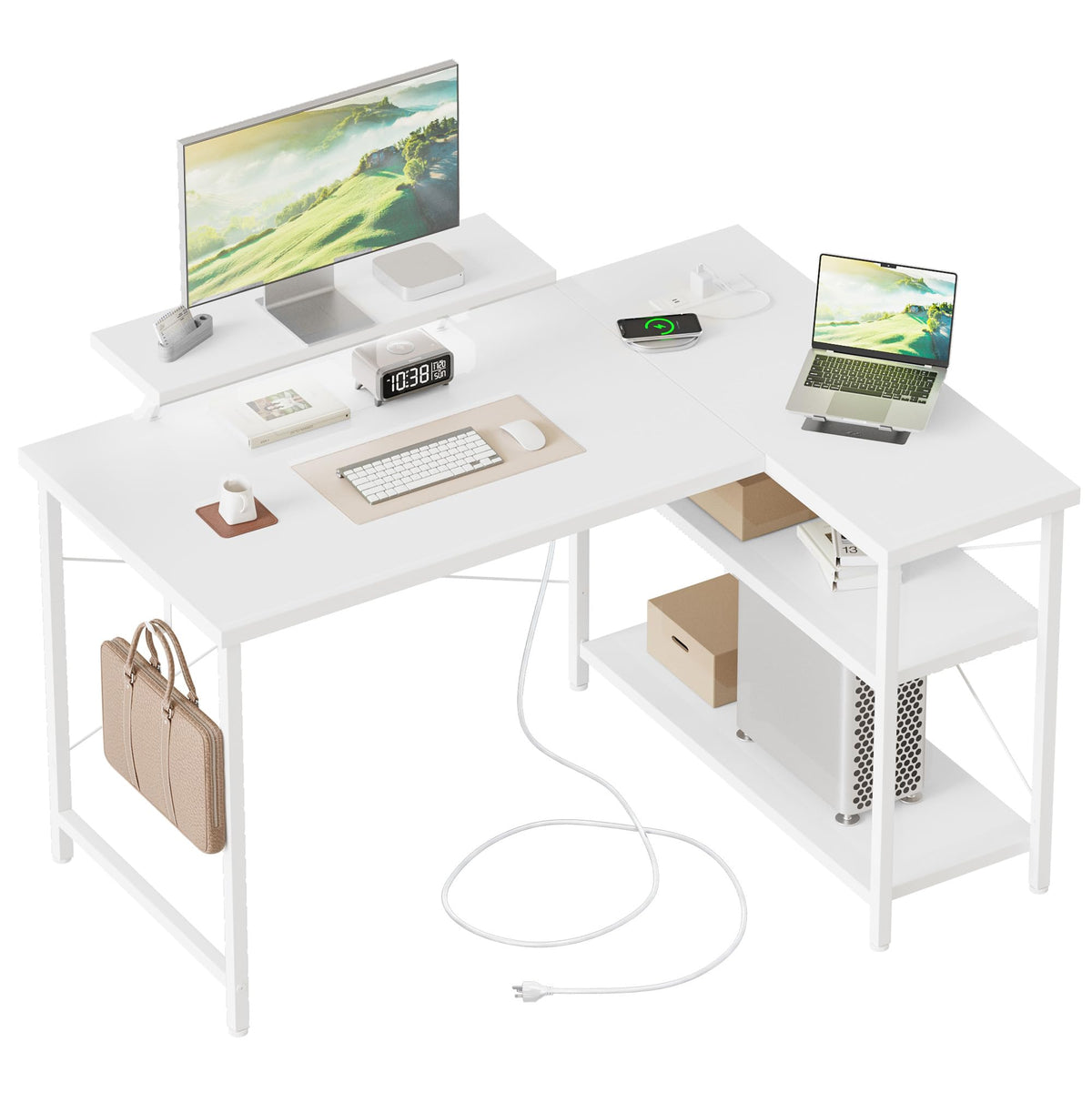 Mericonia Reversible Corner Desk, w. Power Outlets, 100x70cm, Black