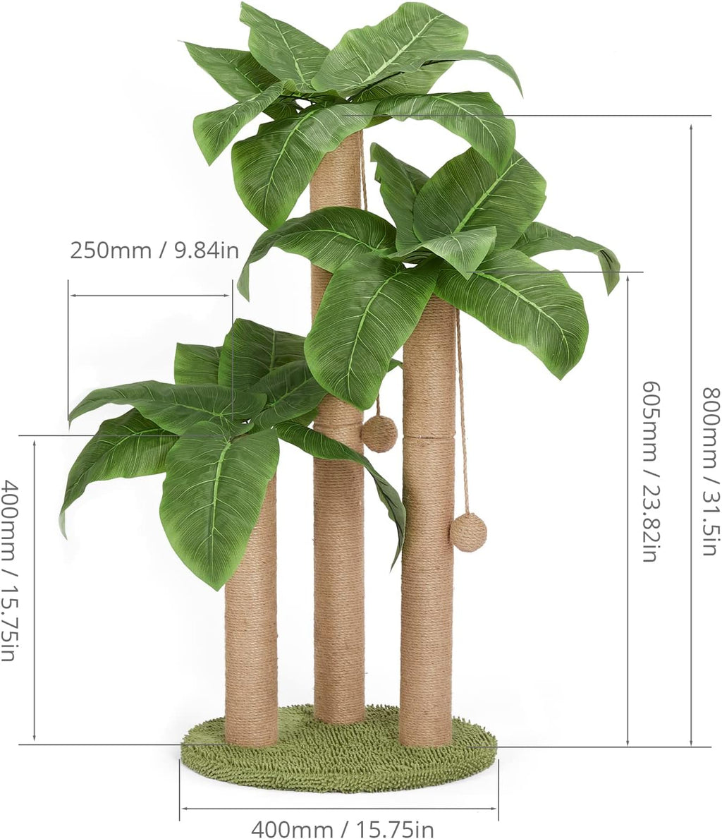 Cat Scratching Post,Cat Scratcher Tree with 3 Scratching Poles & 2 Interactive Dangling Balls,Cats Scratching Posts for Indoor Kitten & Adult Cats (Banana Tree)