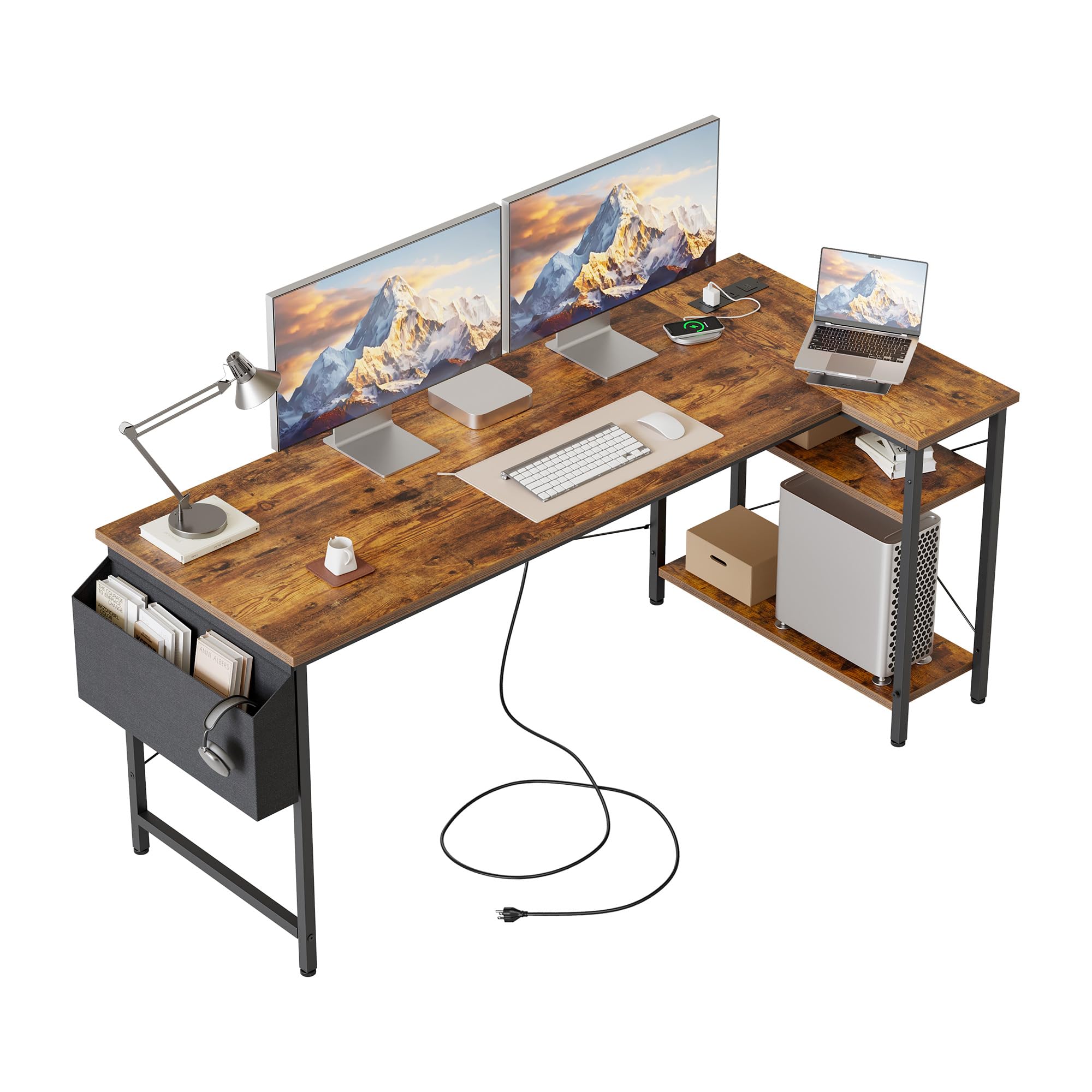 Mericonia Reversible Corner Desk, w. Power Outlets, 100x70cm, Black