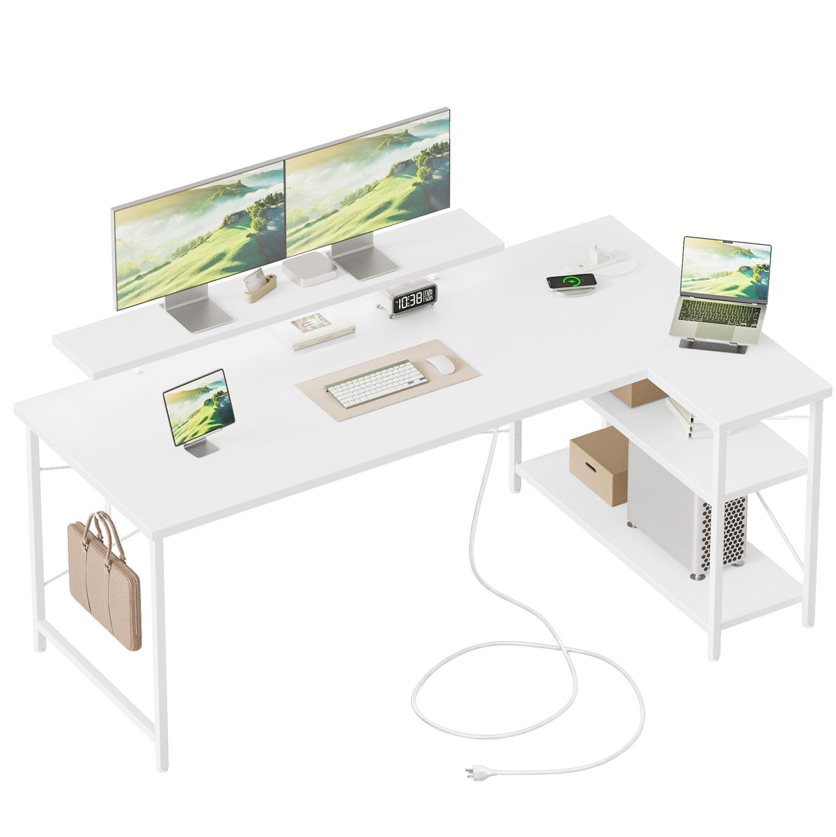 Mericonia Reversible Corner Desk, w. Power Outlets, 100x70cm, Black
