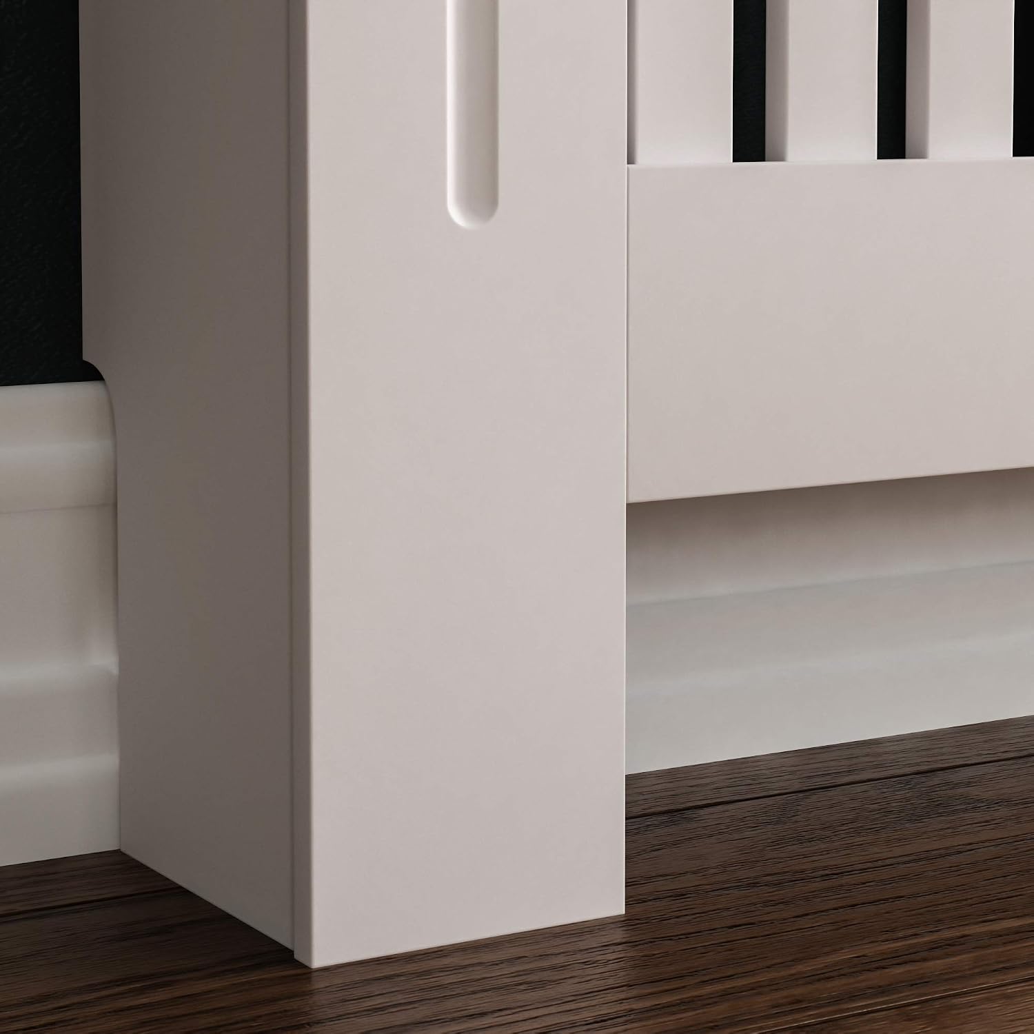 Vida Designs Arlington Radiator Cover White - Medium - Modern Shaker Style Vertical Slat Design For Optimal Heat Circulation - H83.3xW111xD19cm - Painted MDF Cabinet with Wood Top Shelf