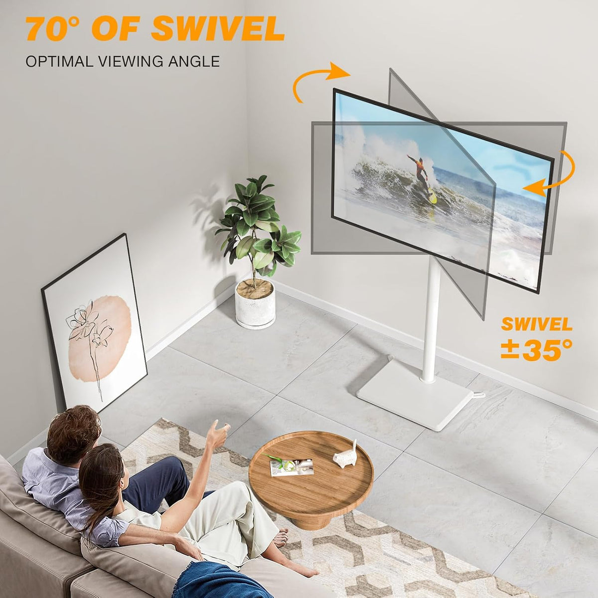 TVON TV Floor Stand for 32 to 60 inch TVs Tall TV Stand with Support Feet, Slim Corner TV Stand Height Adjustable Swivel TV Stands, Max VESA 400x400mm up to 40kg