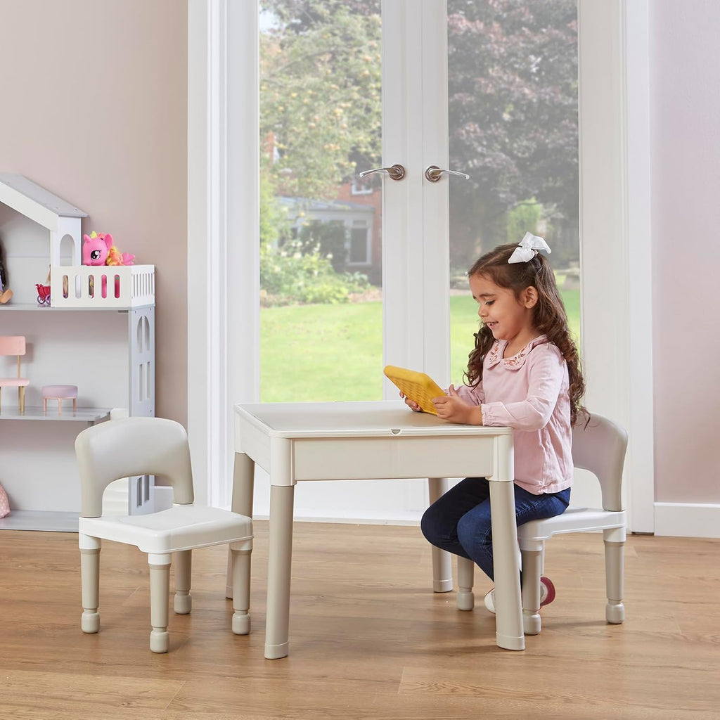Liberty House Toys Kids 5-in-1 Activity Table and 2 Chairs, Sand, Water, Construction Play, Grey, H450 x W510 x D540mm
