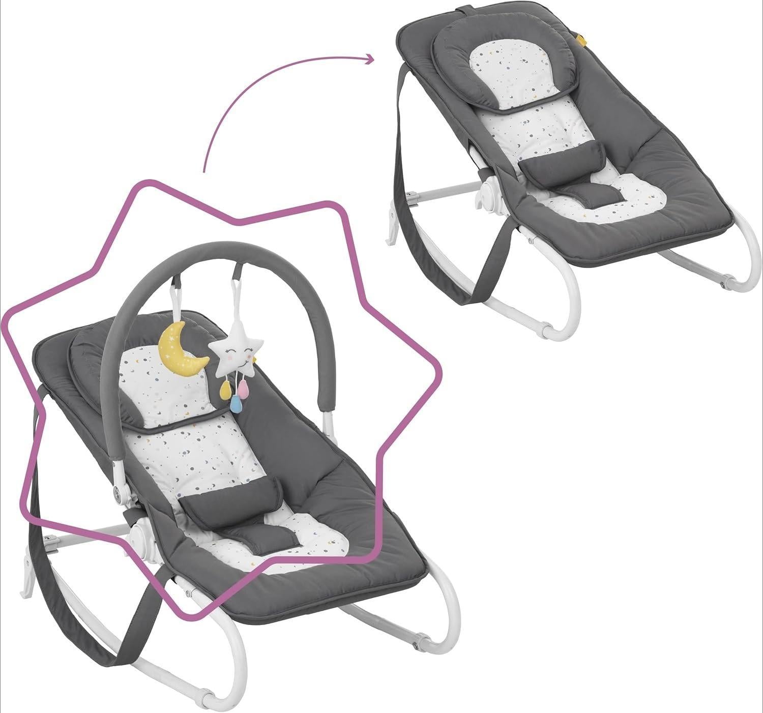 2-in-1 Fixed Rocking Baby Bouncer Chair, 5-Position Adjustable Backrest, Detachable Headrest, Portable Infant Rocker Seat for Newborns