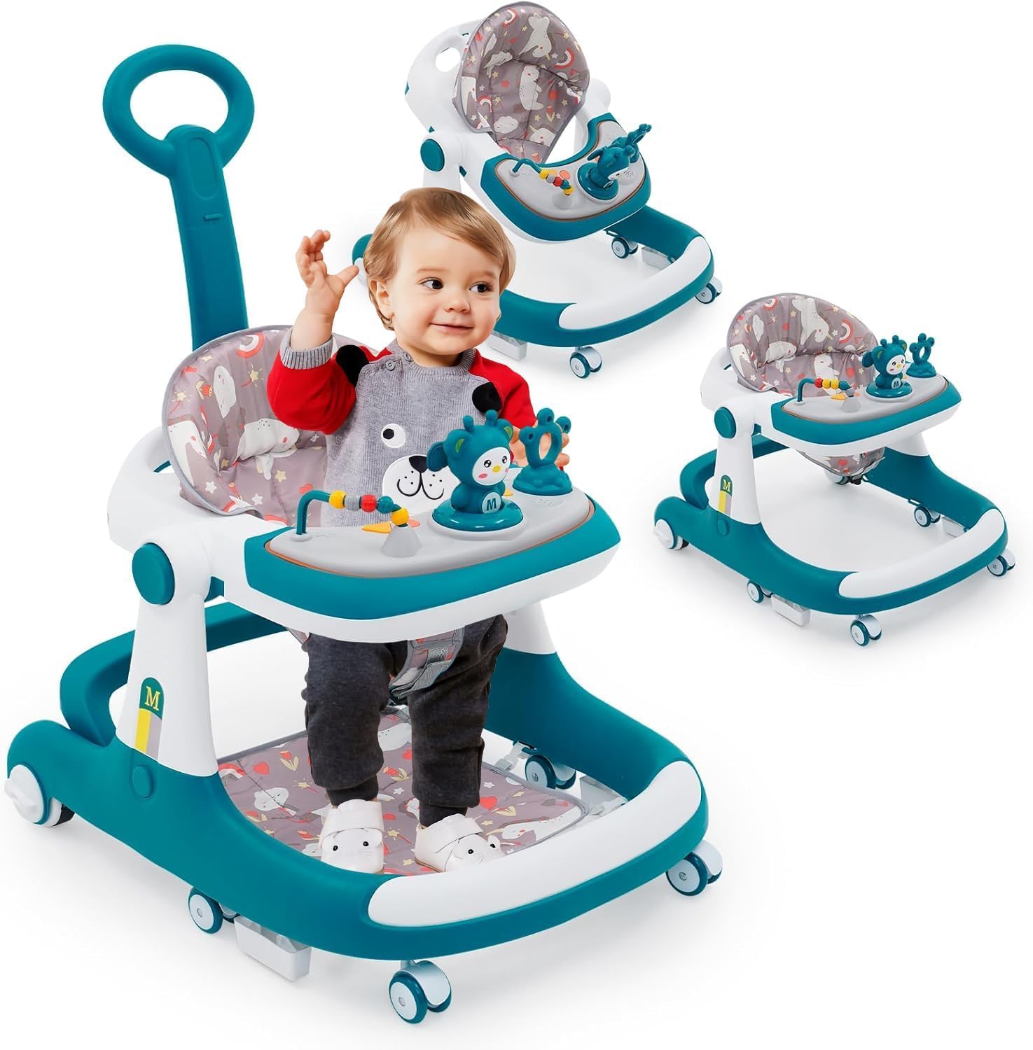 Baby Walker, 3 in1 Multifunction Anti-Rollover Toddler Walker, Push Along Walker, with Wheels & Brake & Push Handle & Removable Table for Boys and Girls Baby