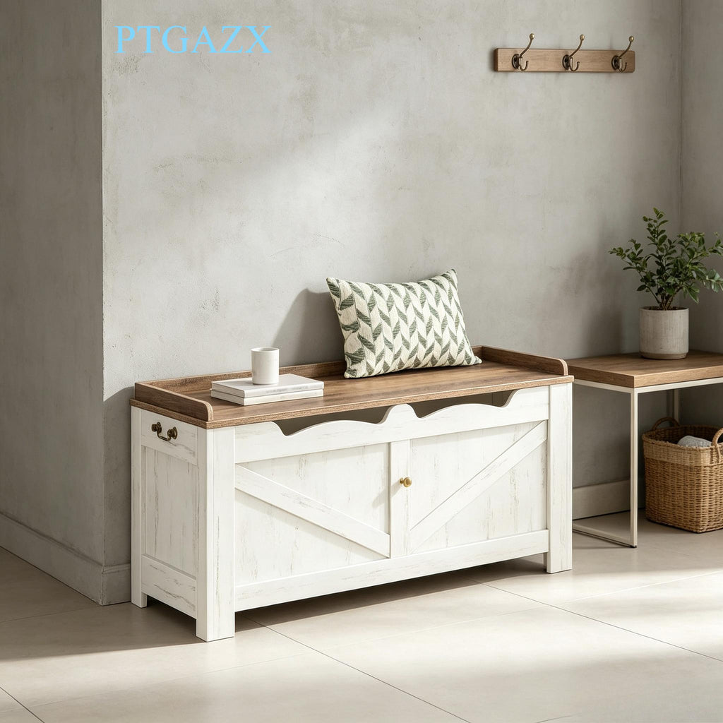 Extra‑Large Lift‑Top Storage Ottoman Bench, Wooden Storage Chest Trunk with Safety Hinges, Multifunctional Shoe Bench Cabinet for Entryway Bedroom Living Room Hallway