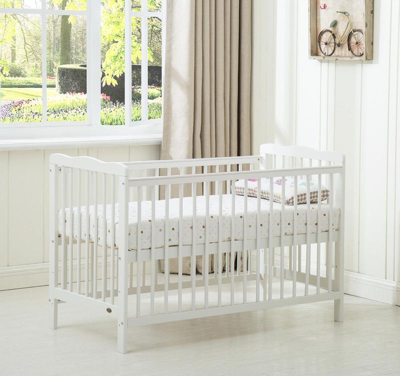 Baby Cot Crib with Waterproof Mattress & Adjustable Height - Grey/White Modern Nursery Bed, Safe Newborn Sleeping Crib [Plus A Free Gift]