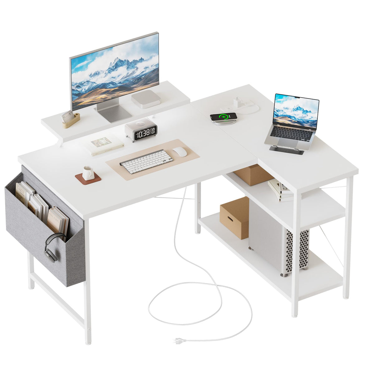 Mericonia Reversible Corner Desk, w. Power Outlets, 100x70cm, Black