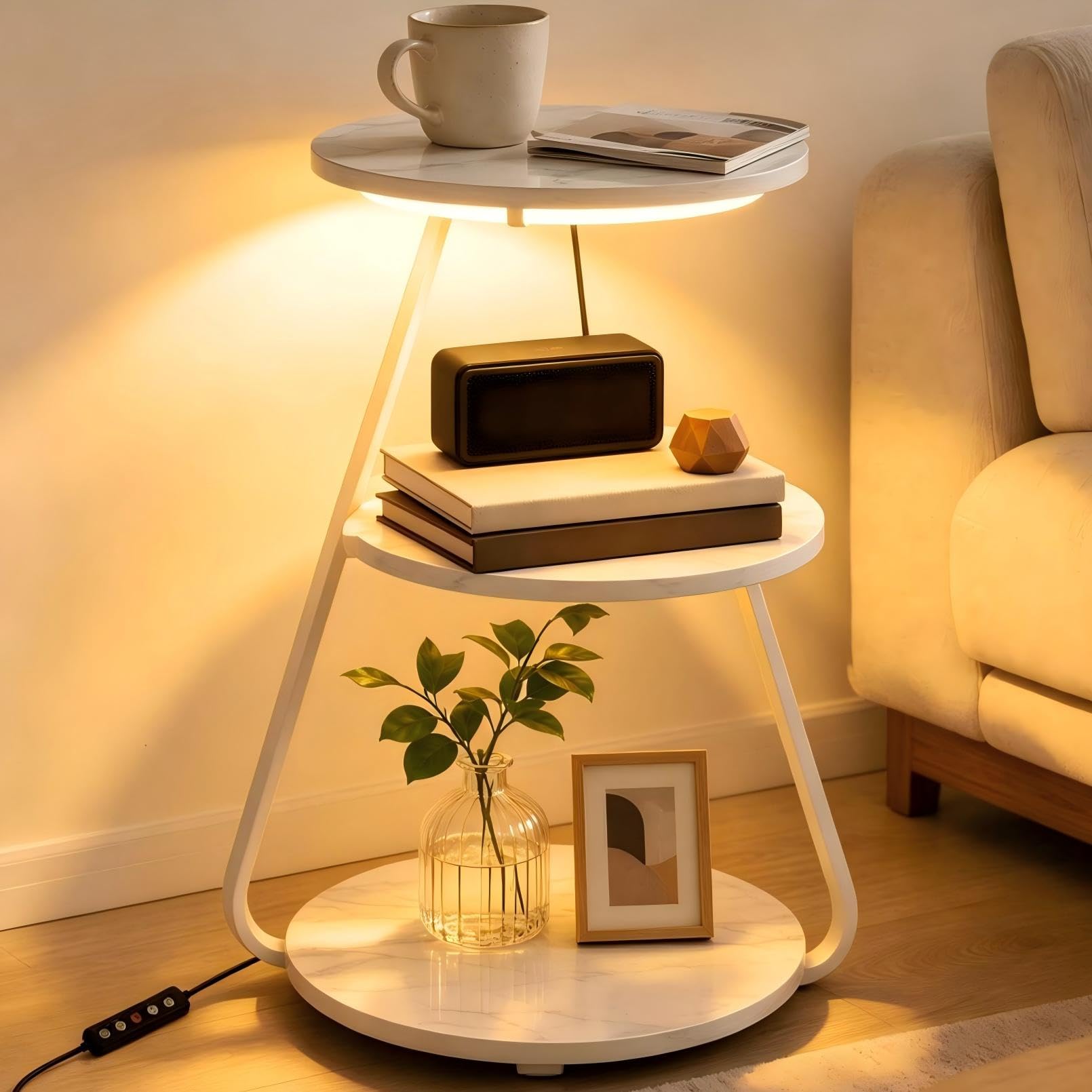 ARTETHYS Side Table, Small Round Coffee Table, Rustic Brown