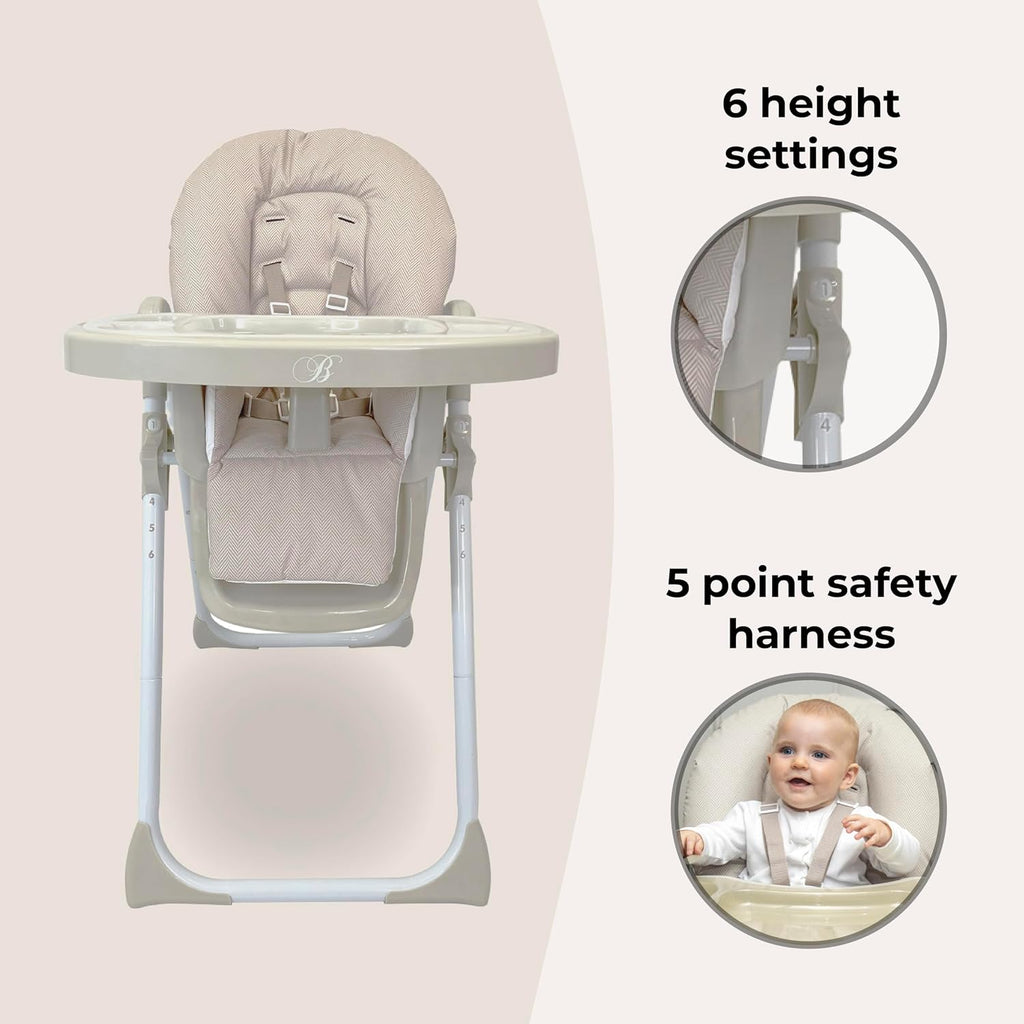 My Babiie MBHC8 Premium Highchair – Adjustable, 3 Recline Positions, 6 Height Settings, Removable Tray, Padded Seat, Foldable, for Toddler, from 6 Months to 3 Years (15kg) – Oatmeal