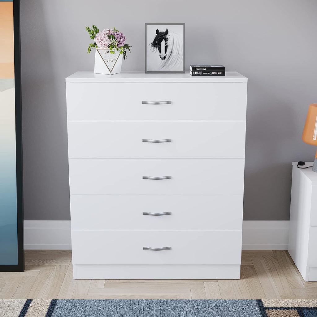 Vida Designs Riano 5 Drawer Chest of Drawers, Metal Handles and Runners, Anti-Bowing Drawer Support, Bedroom, Nursery Furniture, White