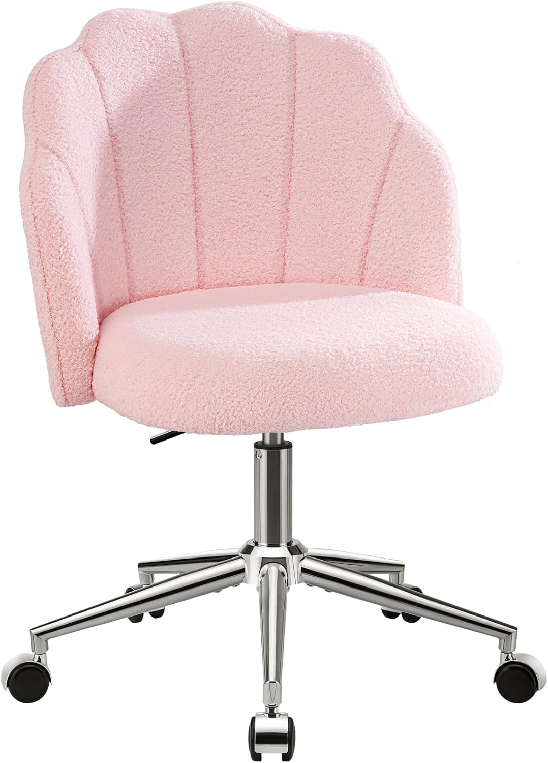 Vanity Chair for Dressing Table with Wheels, Boucle Chair for Bedroom, Swivel Armchair for Home, Height Adjustable&Easy Assembly, Pink