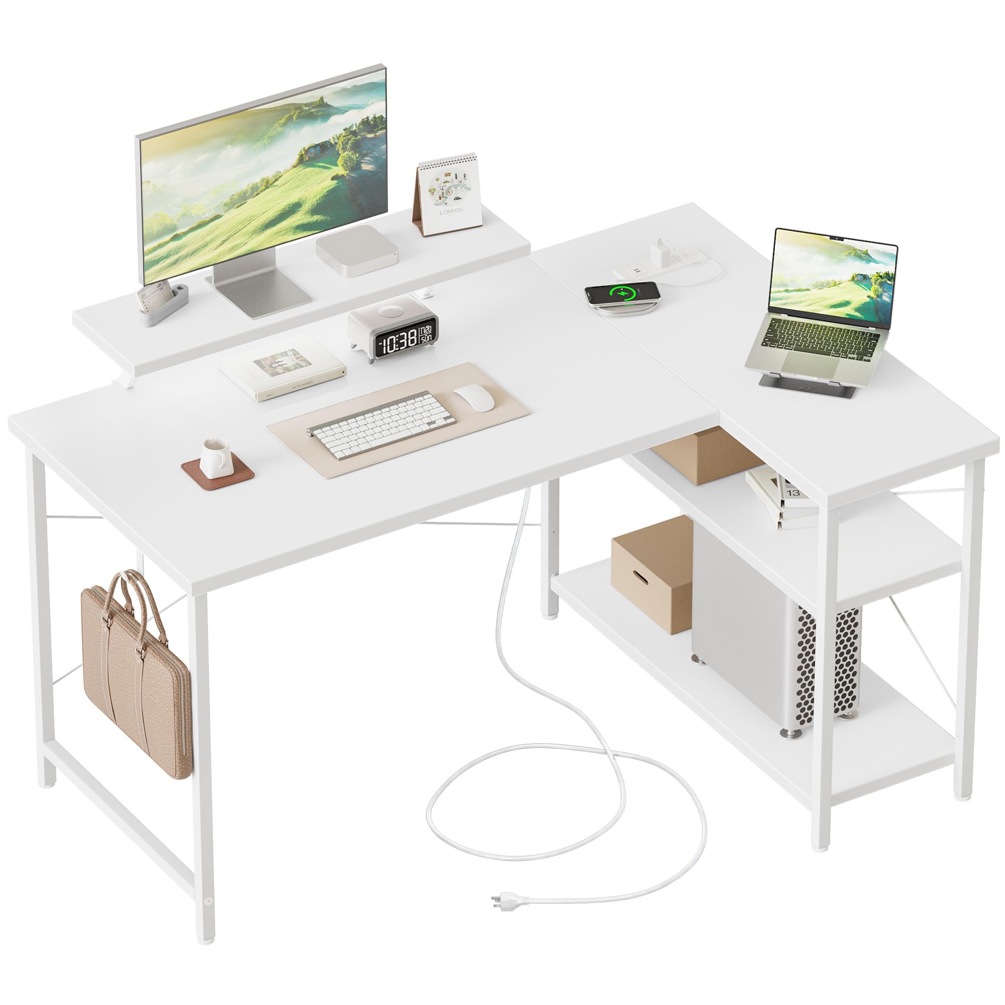 Mericonia Reversible Corner Desk, w. Power Outlets, 100x70cm, Black