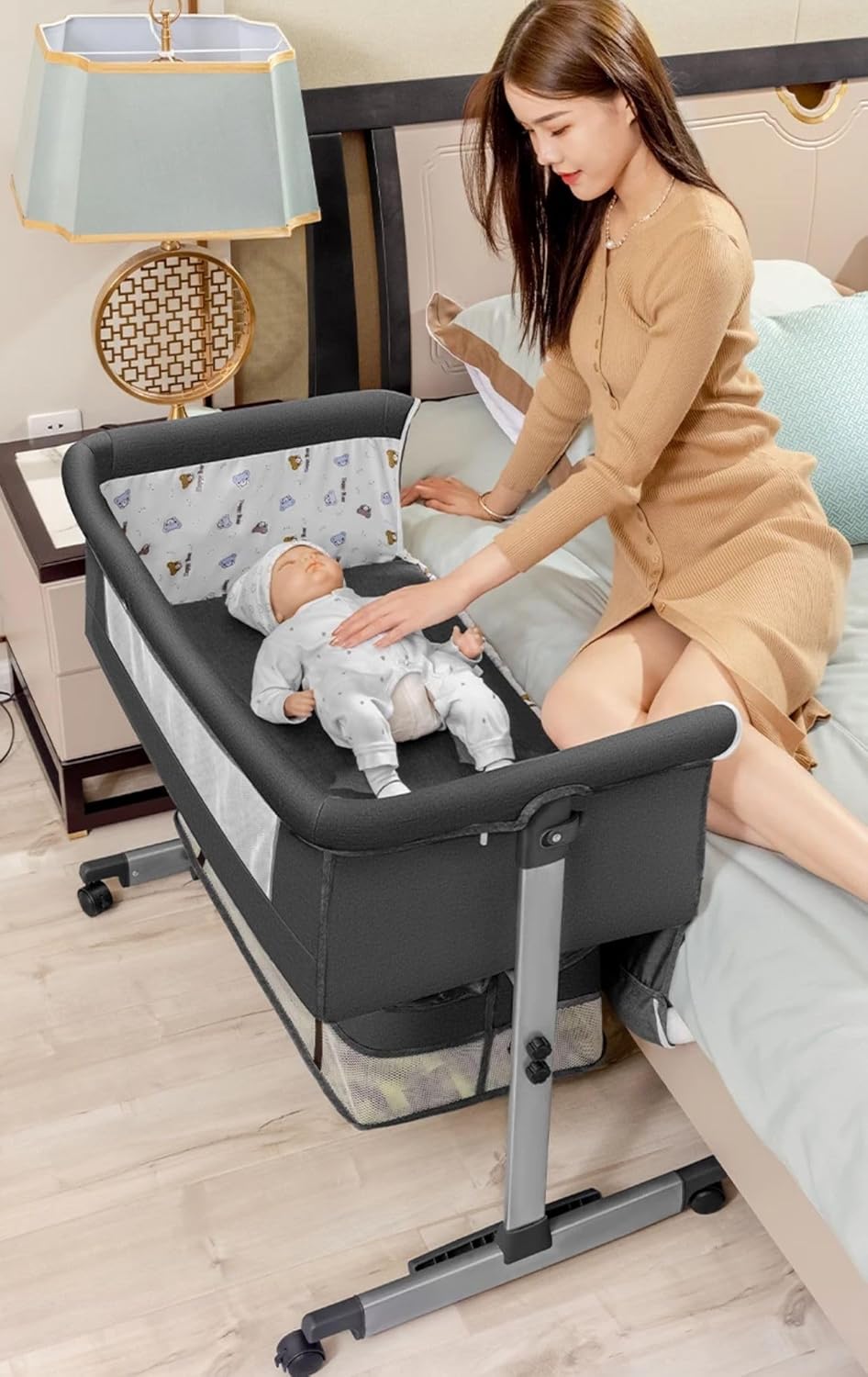 3 in 1 Baby Crib, Baby Cradle, Bassinet, Infant Cot, Bedside Sleeper, Travel Cot, with Mattress and Changing Table, Folding, Adjustable, Rocking, Portable Crib, Mosquito Net and Wheels New