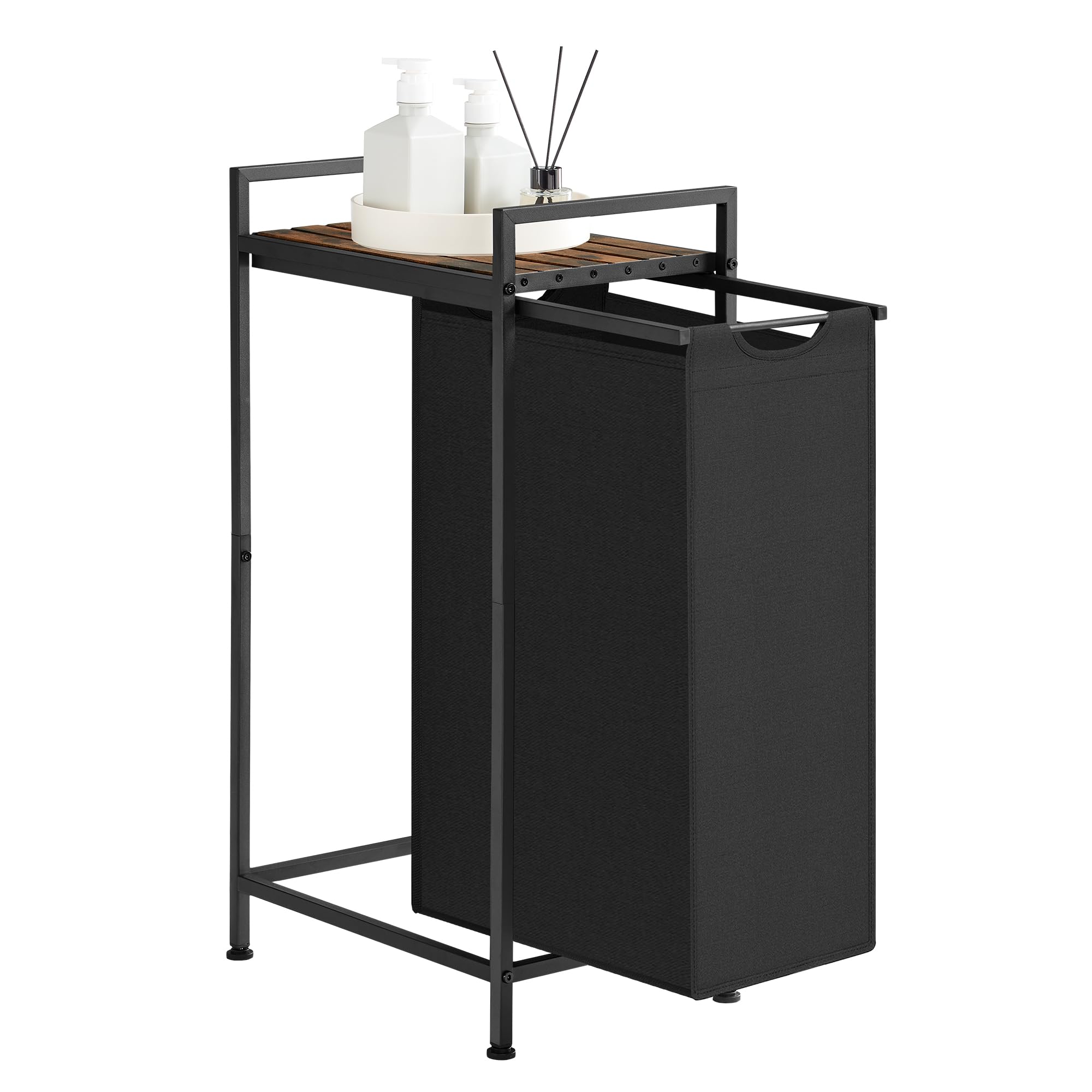 VASAGLE Laundry Basket, 3-Compartment Laundry Hamper, Pull-Out and Removable Liner Bags, Clothes Sorter, Shelf, Metal Frame, 3 x 40 L, 92.5 x 33 x 72 cm, Ink Black and Rustic Brown BLH301B01
