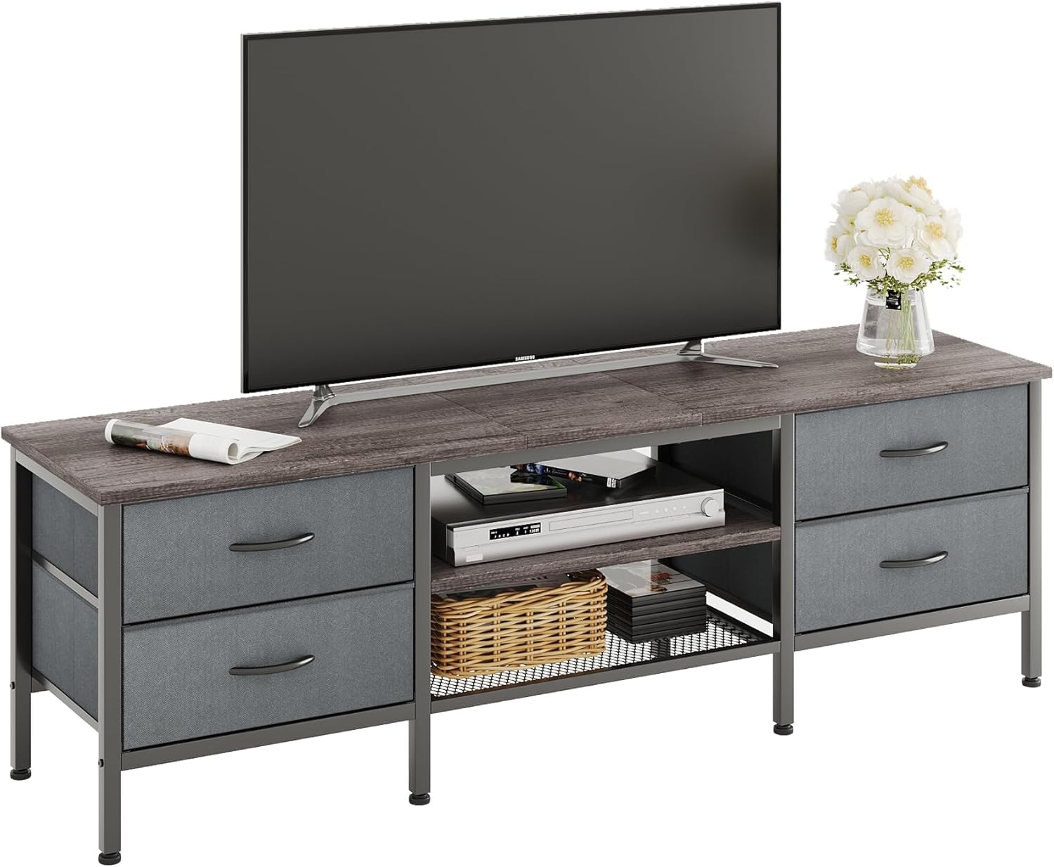 CAIYUN TV Stand with Storage, TV Table 63 Inch with Drawers for 65 70 Inch TV, TV Console Table, TV Bench for Living Room, Bedroom(Brown,63 Inch)