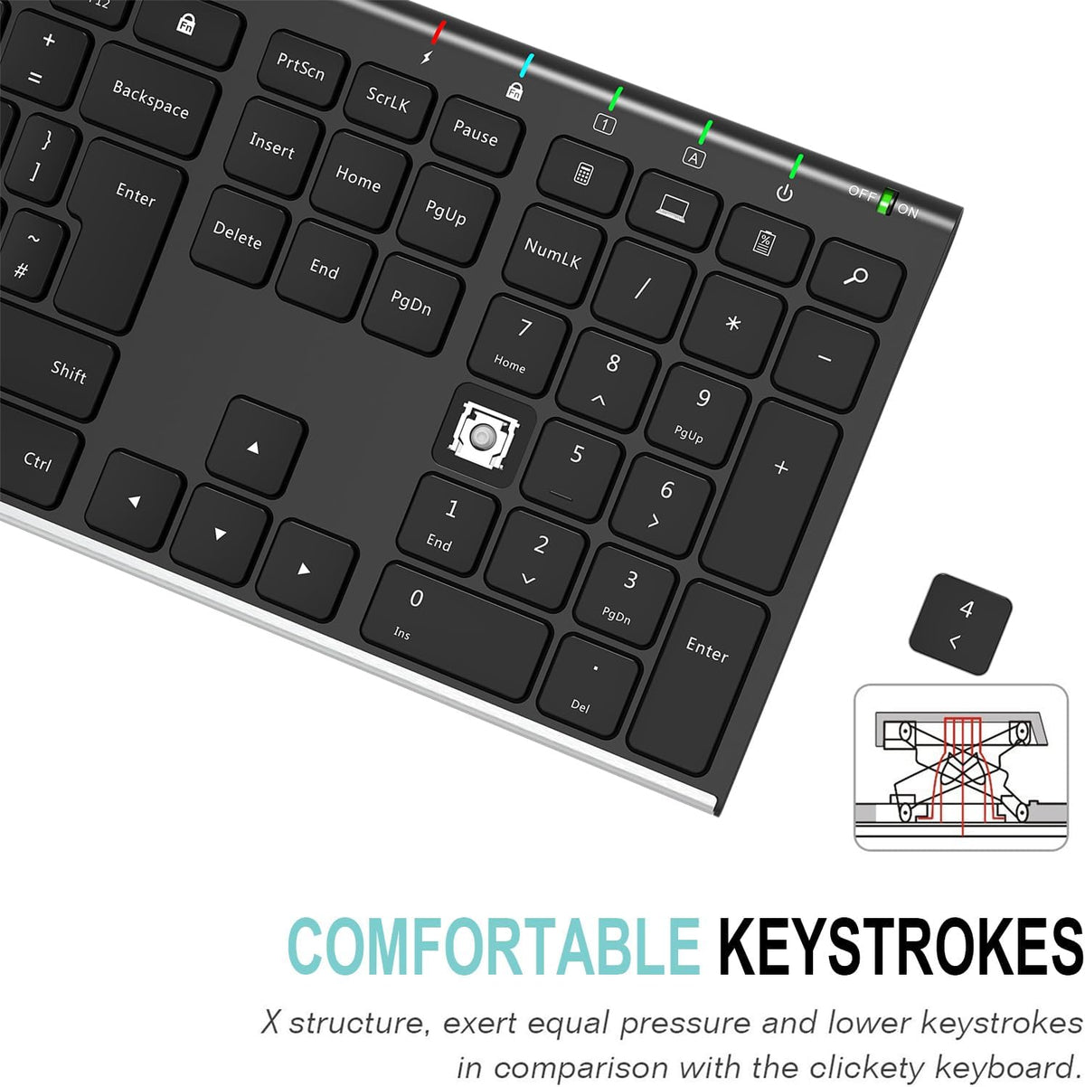 VEN-2.4G Wireless Keyboard Stainless Steel Ultra Slim Full Size Keyboard with Numeric Keypad for Computer/Desktop/PC/Laptop/Surface/Smart TV and Windows 11/10/ 8 Built in Rechargeable Battery