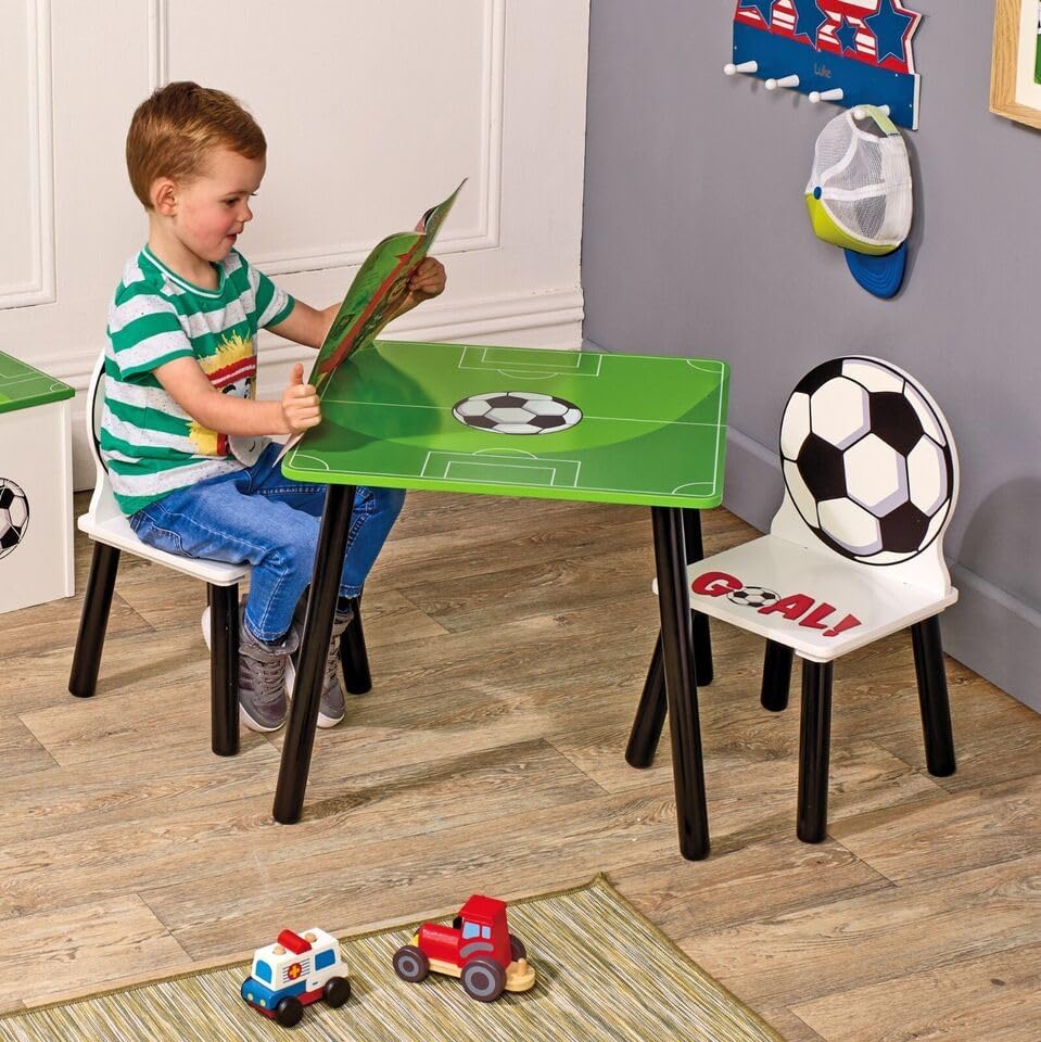 URBNLIVING Kids Wooden Table & 2 Chairs Themed Set Furniture for Play Room Study Desk Toddlers Junior (Football)