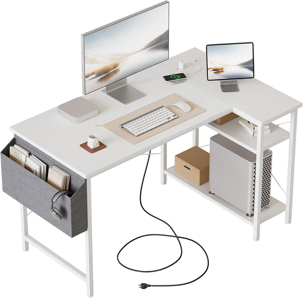 Mericonia Reversible Corner Desk, w. Power Outlets, 100x70cm, White