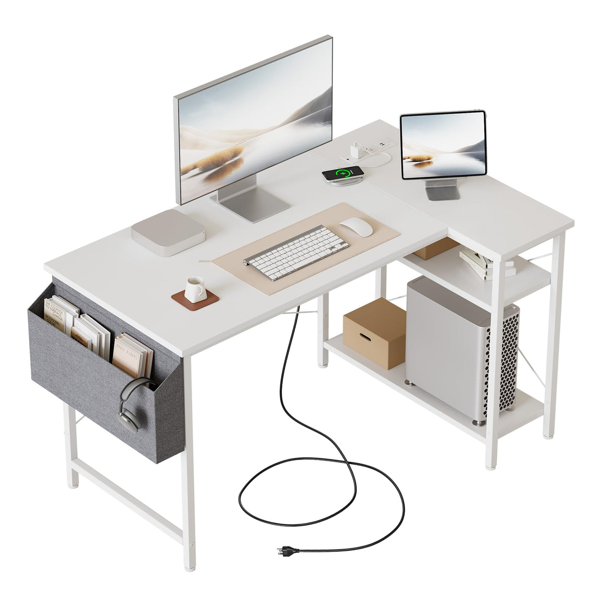 Mericonia Reversible Corner Desk, w. Power Outlets, 100x70cm, Black