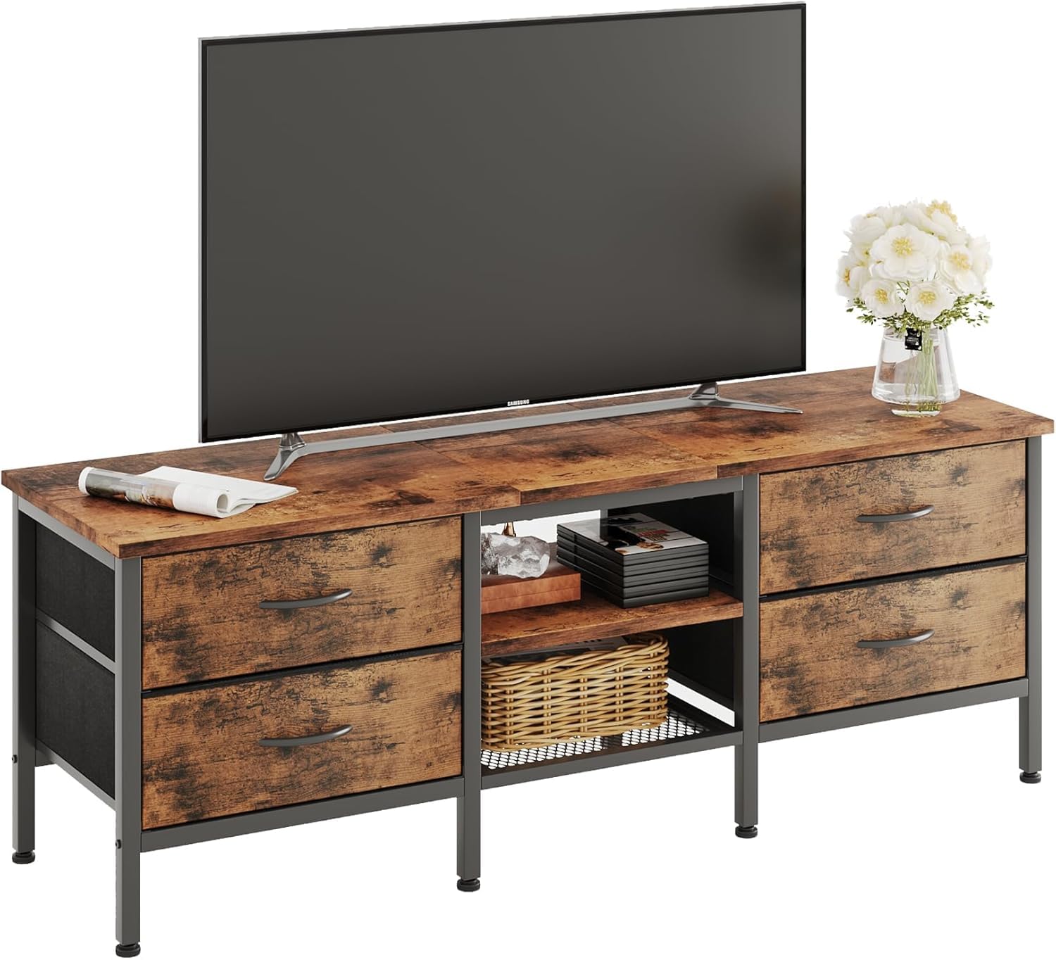 CAIYUN TV Stand with Storage, TV Table 63 Inch with Drawers for 65 70 Inch TV, TV Console Table, TV Bench for Living Room, Bedroom(Brown,63 Inch)