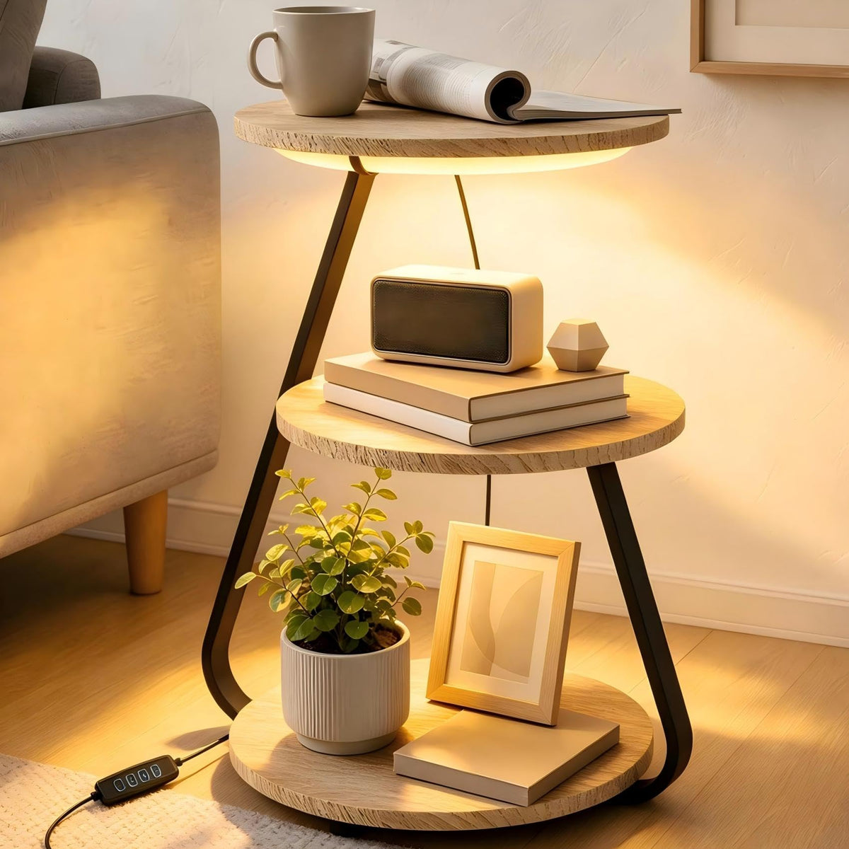 ARTETHYS Side Table, Small Round Coffee Table, Rustic Brown