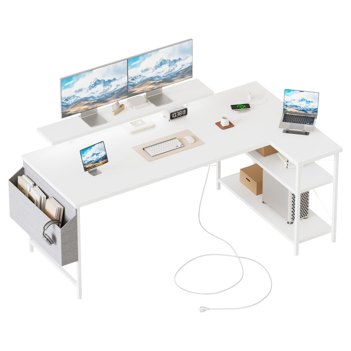 Mericonia Reversible Corner Desk, w. Power Outlets, 100x70cm, Black