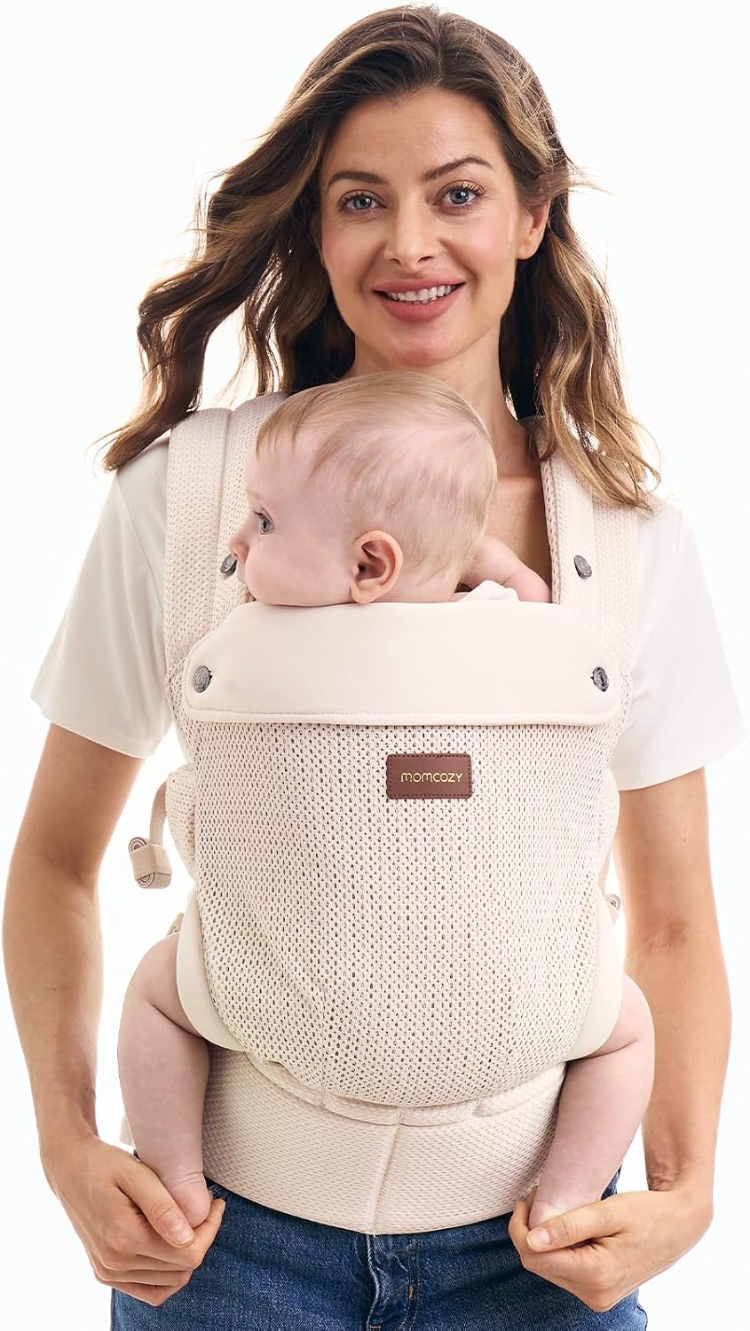 Momcozy Baby Carrier for 3-24M/3.2-20kg, Waist 64-127cm, Air Mesh-Apricot