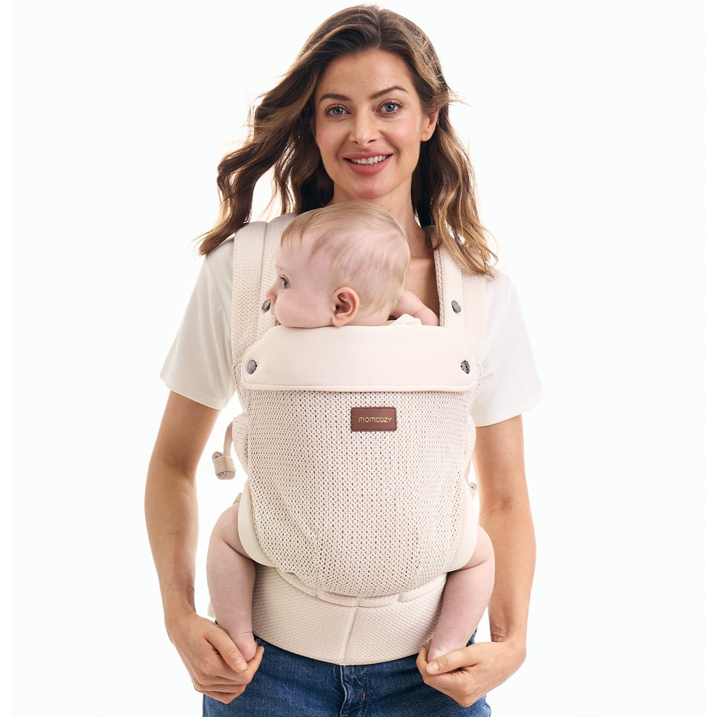 Momcozy Baby Carrier for 3-24M/3.2-20kg, Waist 64-127cm, Air Mesh-Apricot