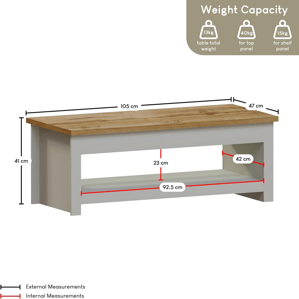 Vida Designs Arlington Coffee Table 1 Shelf Storage MDF Living Room Modern Furniture (Grey)