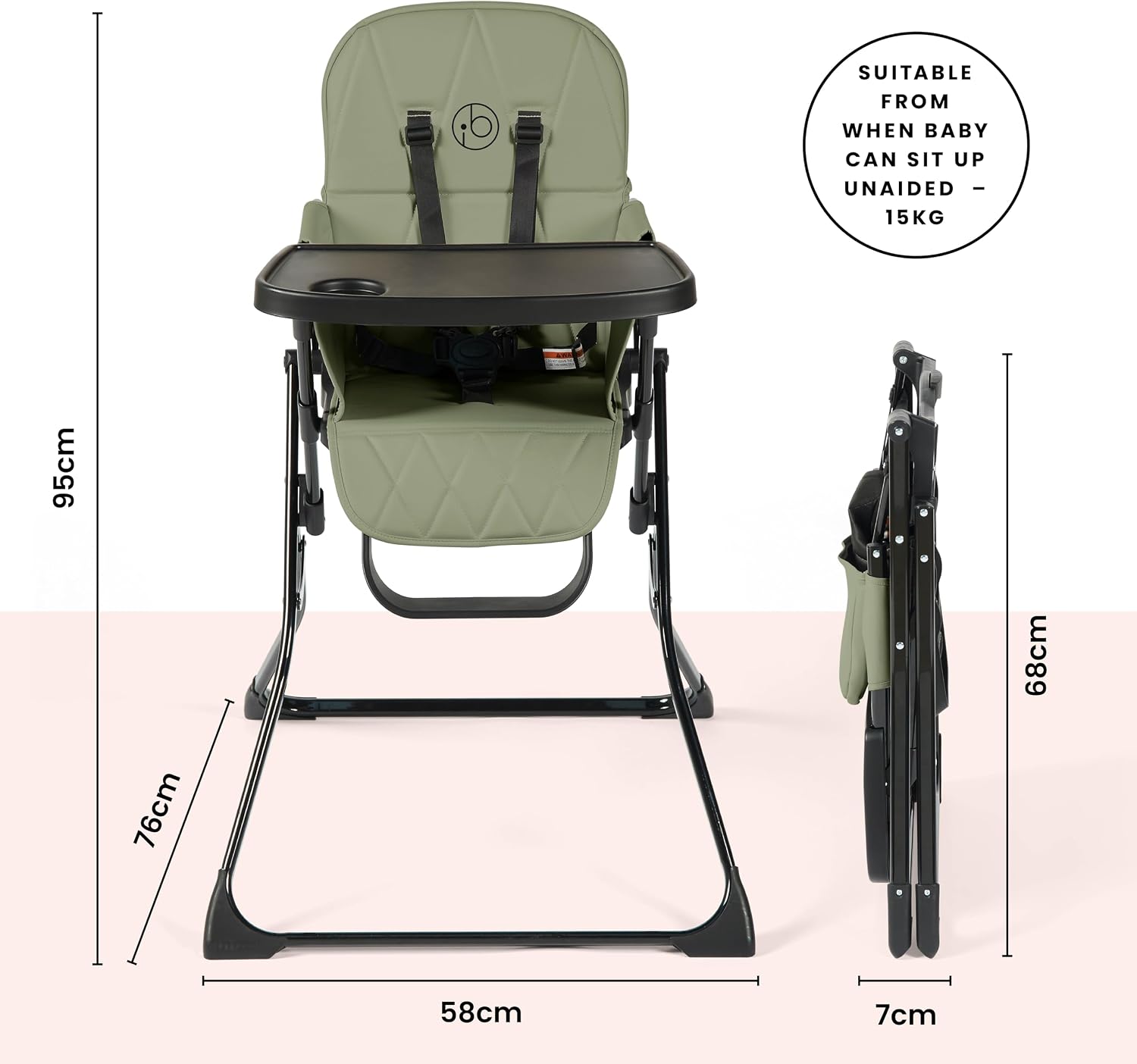 Ickle Bubba Flip Magic Fold Highchair (Sage Green)