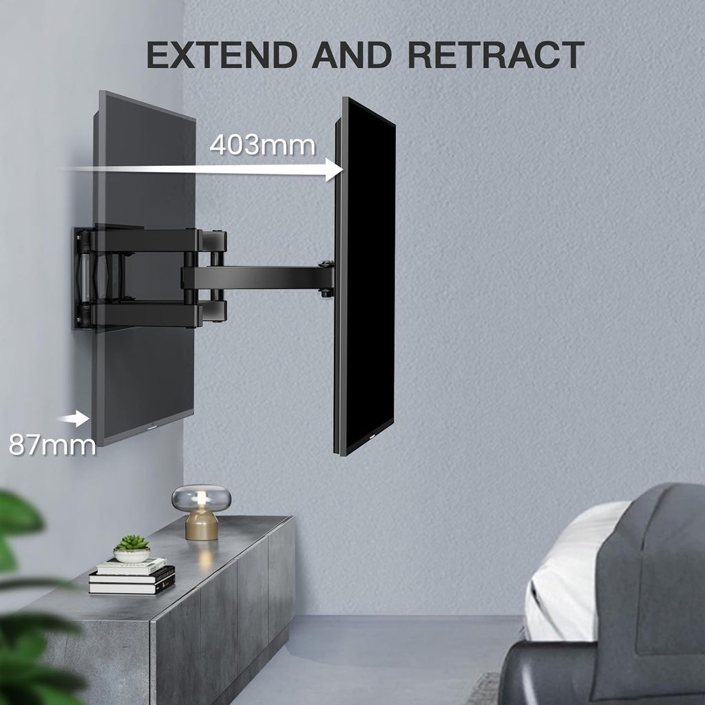 VEN-PERLESMITH TV Wall Bracket, Swivel Tilt Wall Mount for 26-70 Inch Flat & Curved TVs up to 45kg, Max. VESA 400x400mm