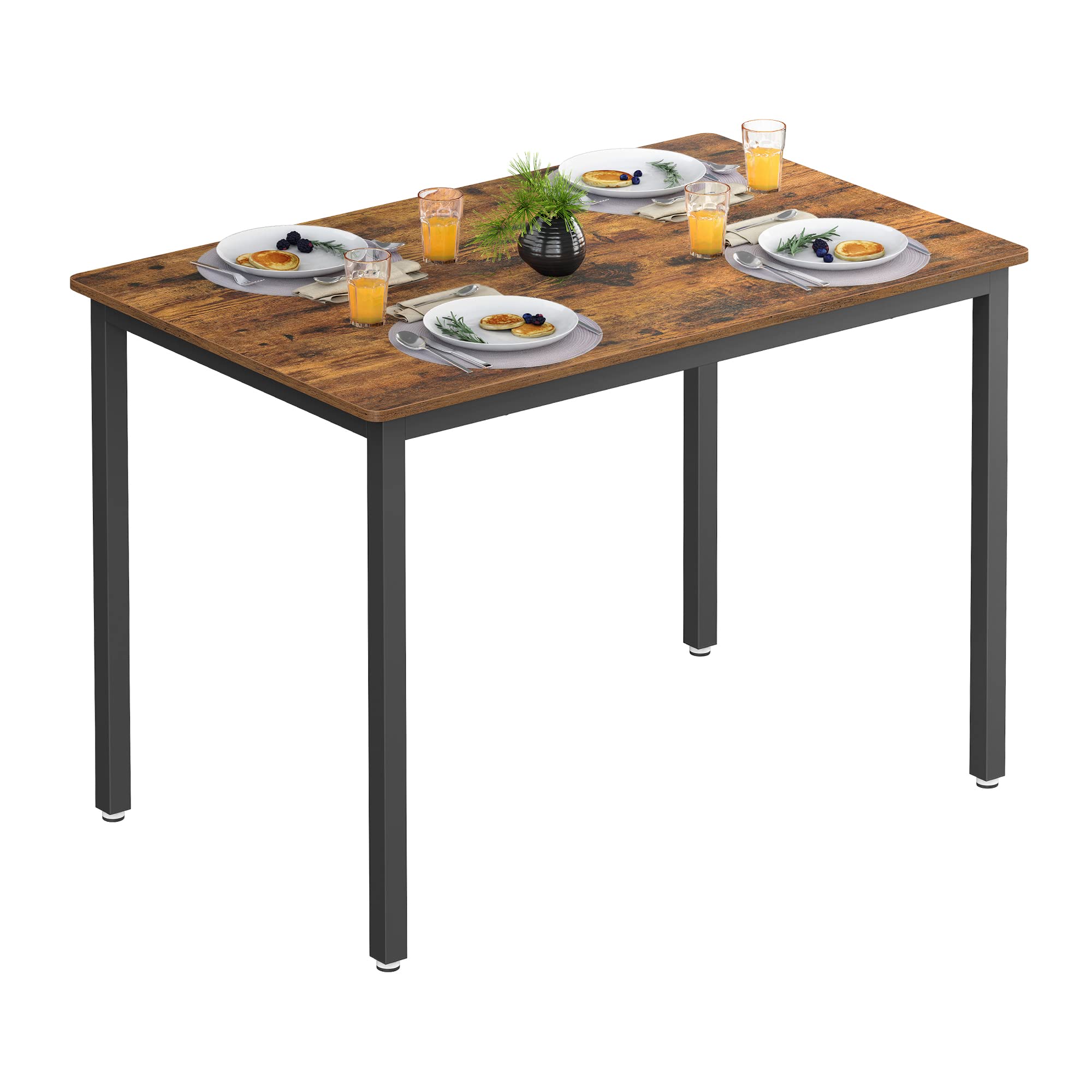 VASAGLE Dining Table with 2 Benches, 3 Piece Set, Kitchen Table of 70 x 110 x 75 cm, 2 Benches of 30 x 97 x 50 cm Each, Steel Frame, Industrial Design, Rustic Brown and Black KDT070B01