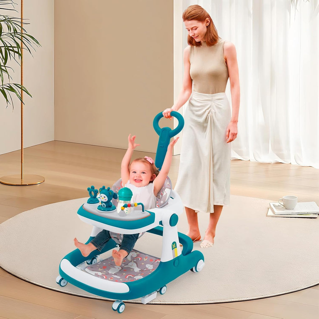 Baby Walker, 3 in1 Multifunction Anti-Rollover Toddler Walker, Push Along Walker, with Wheels & Brake & Push Handle & Removable Table for Boys and Girls Baby