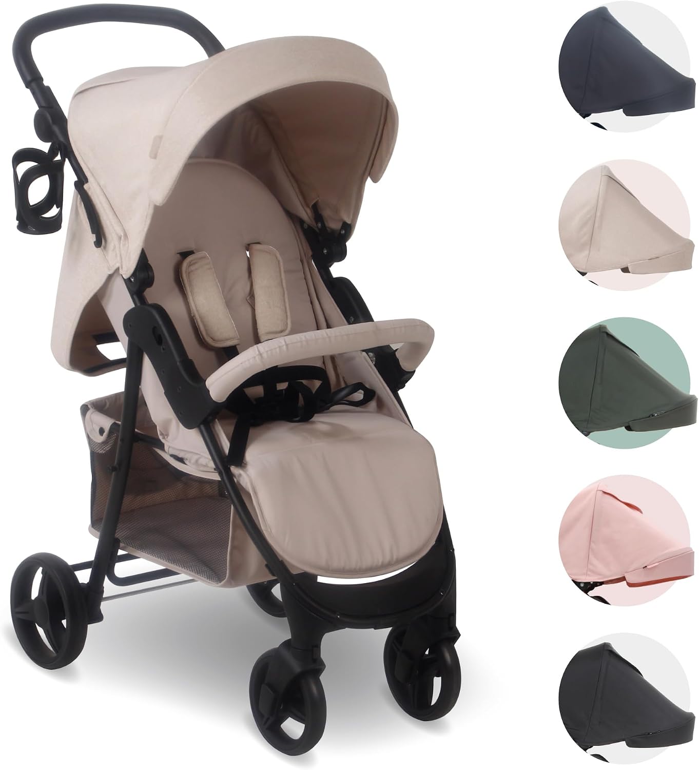 My Babiie MB30 Pushchair – from Birth to 4 Years (22kg), Easy Compact Fold, Large Shopping Basket, Adjustable Handle, Stroller Includes Cup Holder, Rain Cover – Oatmeal
