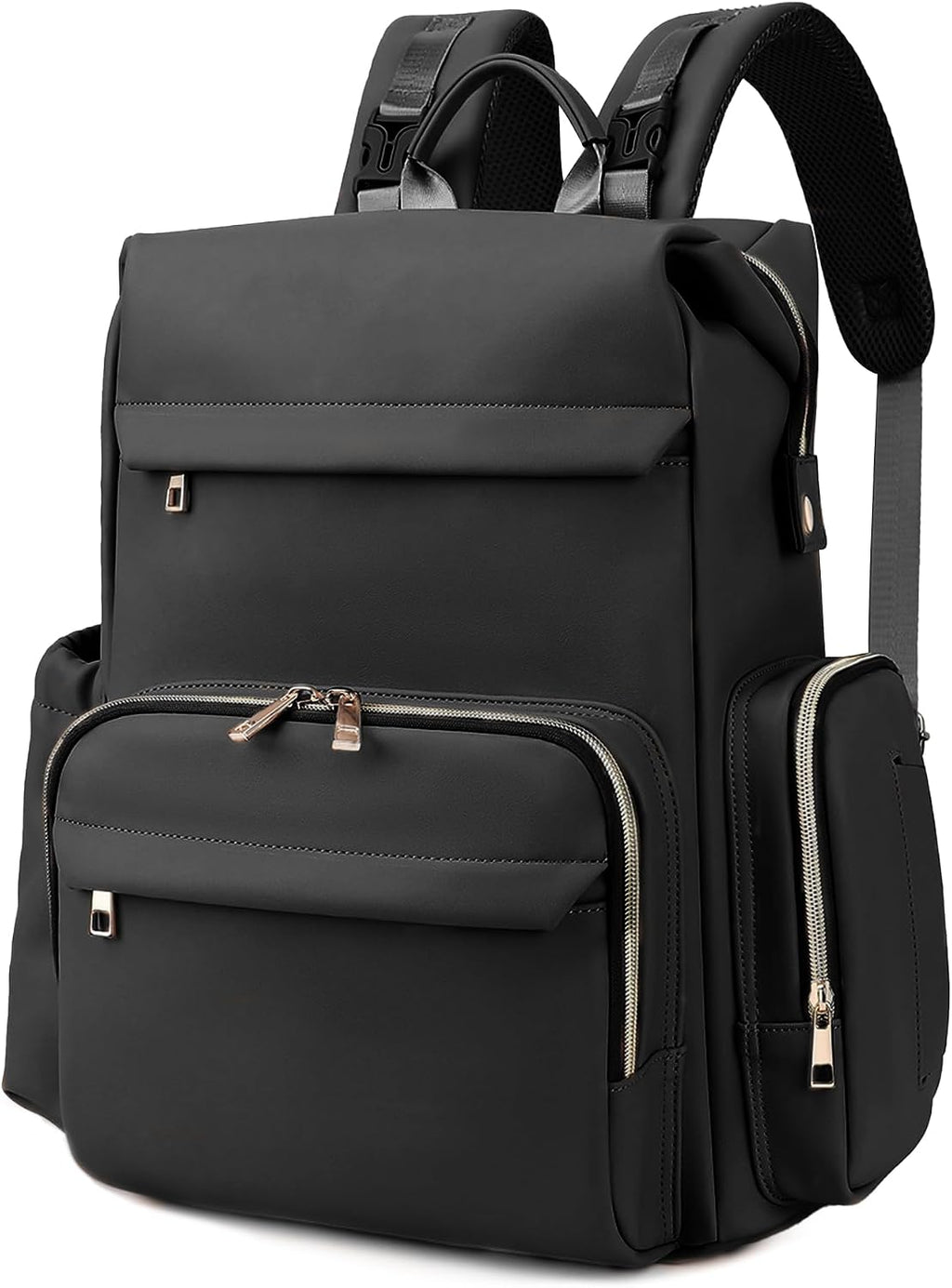 I IHAYNER Diaper Bag Backpack Leather Backpack for Women Travel Dad Mother Outdoor Backpack with Changing Pad Stroller Straps (Black)