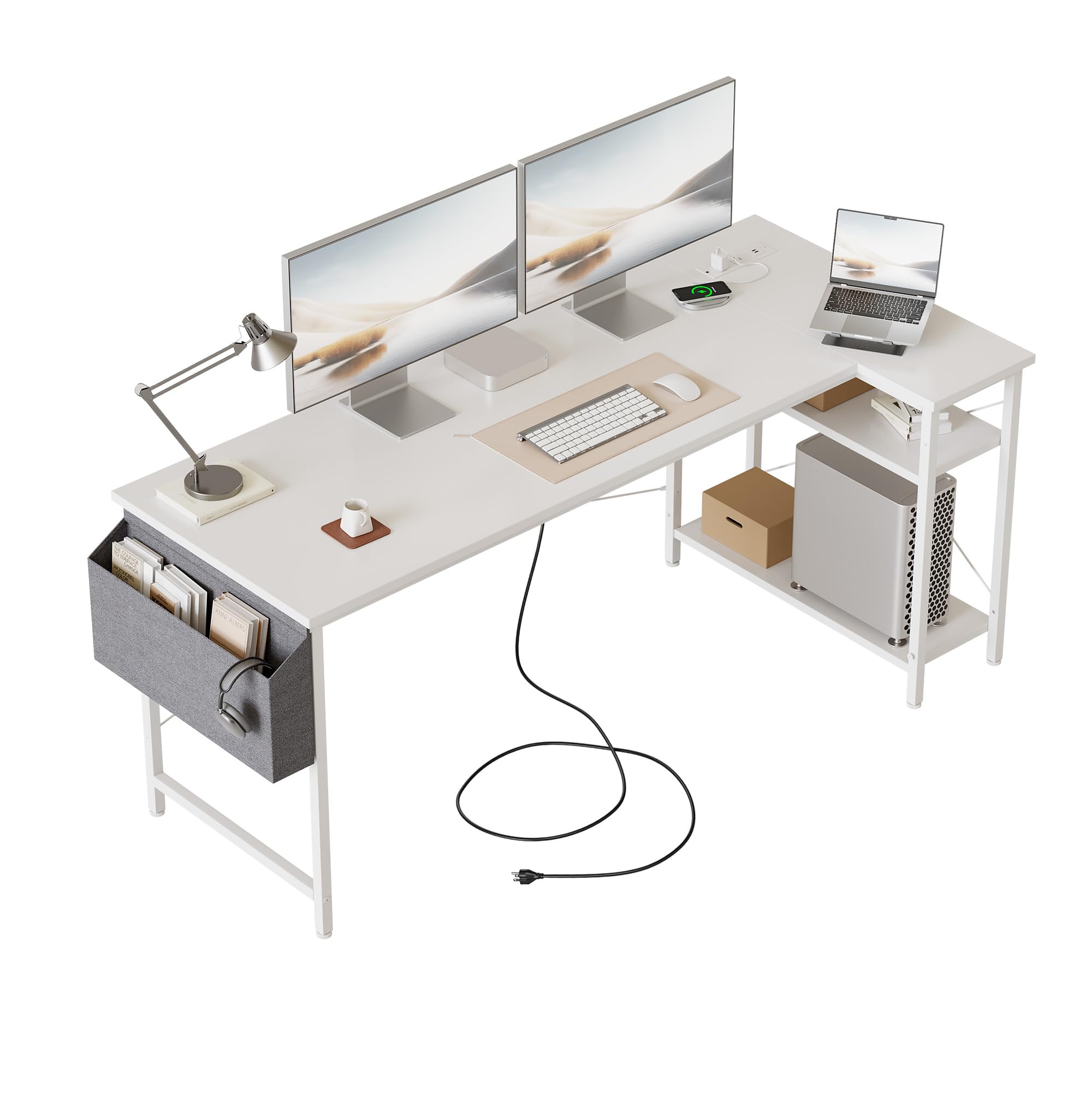 Mericonia Reversible Corner Desk, w. Power Outlets, 100x70cm, Black