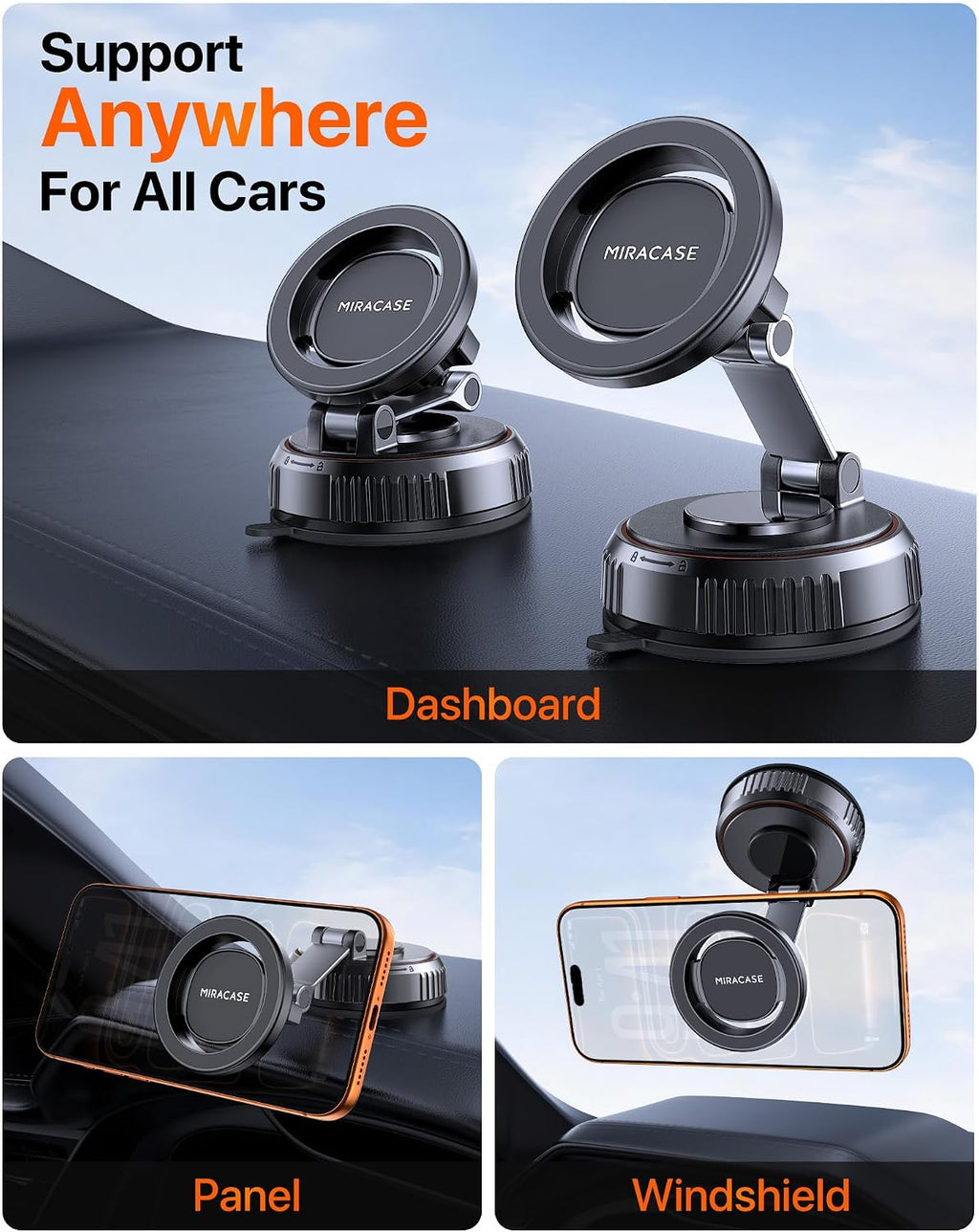 VEN-Miracase for MagSafe Car Mount [3600gf Strong Magnet & 89+LBS Suction Base] Magnetic Phone Holder for Cars, 360° Rotatable Dashboard & Windscreen Phone Holder with Adhesive Suction Cup for iPhone17-12