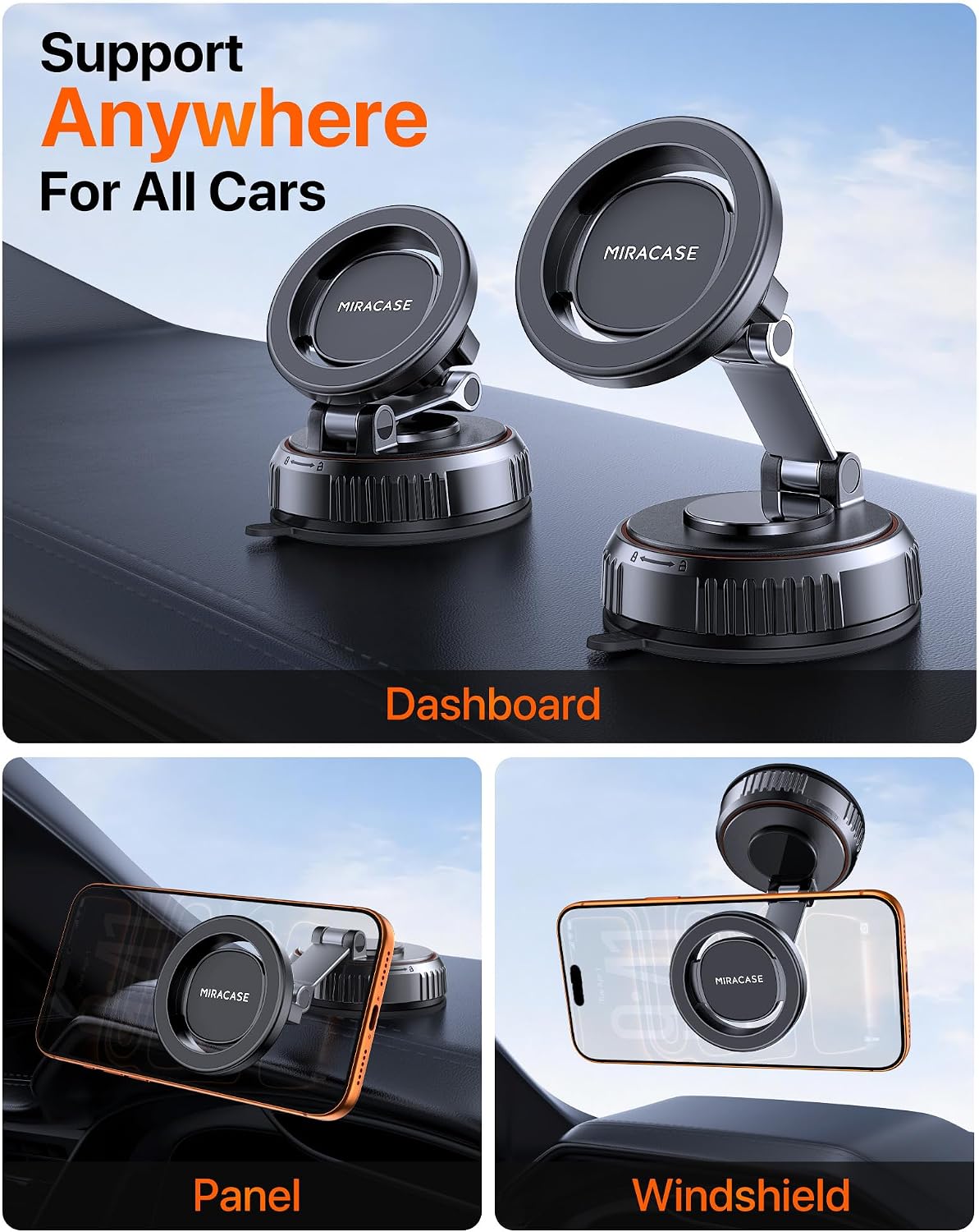 VEN-Miracase for MagSafe Car Mount [3600gf Strong Magnet & 89+LBS Suction Base] Magnetic Phone Holder for Cars, 360° Rotatable Dashboard & Windscreen Phone Holder with Adhesive Suction Cup for iPhone17-12