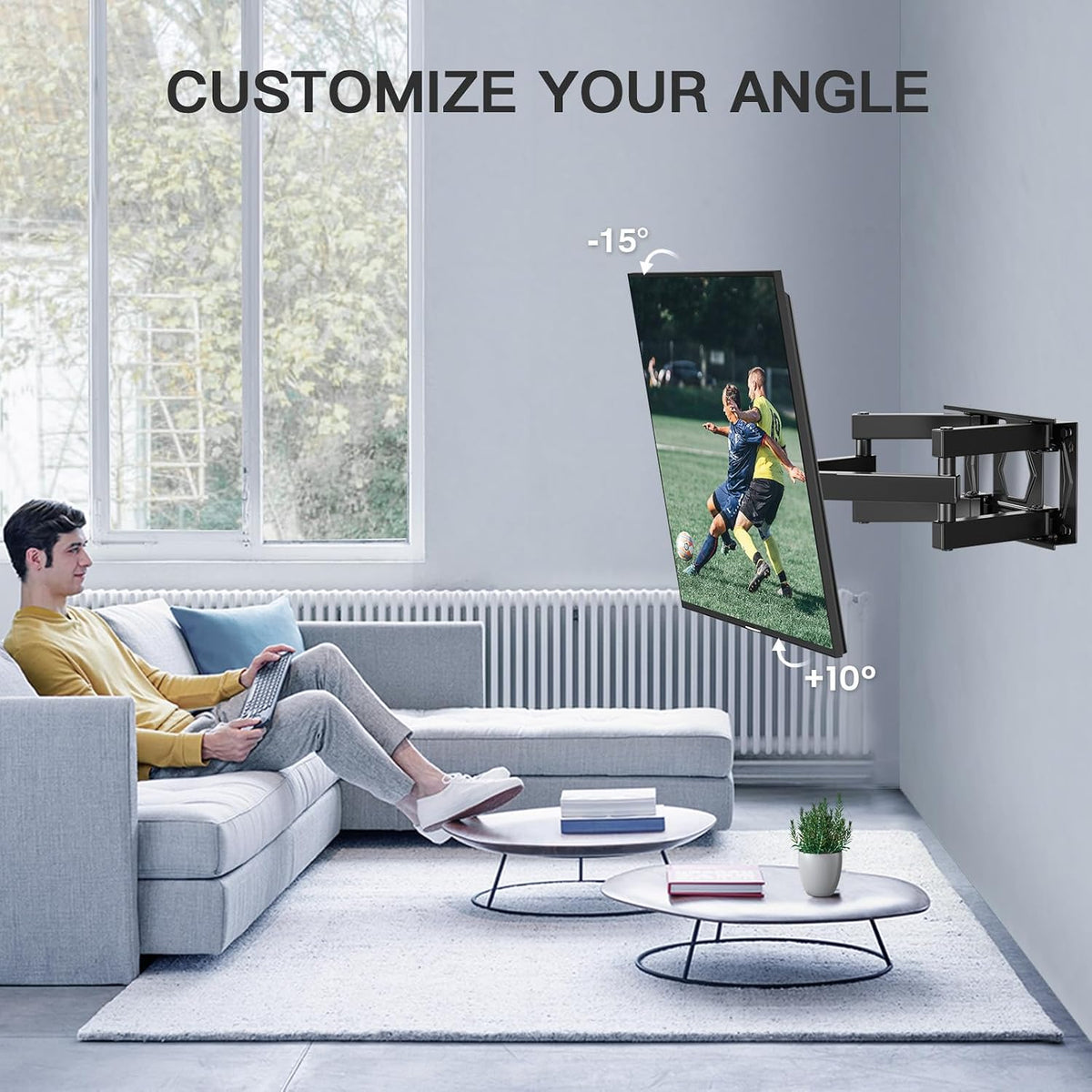 VEN-PERLESMITH TV Wall Bracket, Swivel Tilt Wall Mount for 26-70 Inch Flat & Curved TVs up to 45kg, Max. VESA 400x400mm