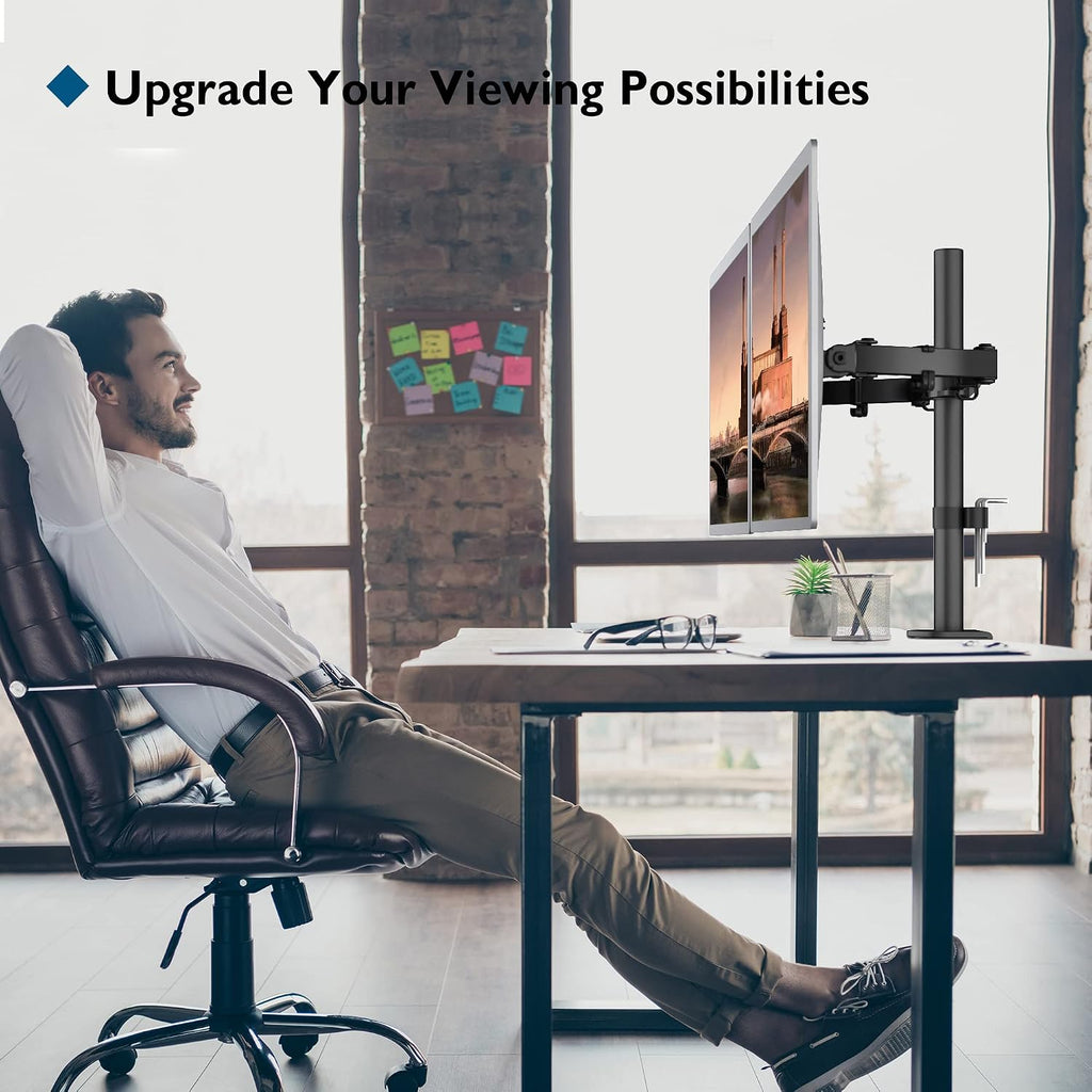 VEN-BONTEC Dual Monitor Arm Desk Mount for 13–27 Inch Computer Screens, VESA 75x75/100x100, Full Motion Adjustable Monitor Arm with 360° Rotation, Height Adjustable up to 430mm, Max 10kg per Arm, Black