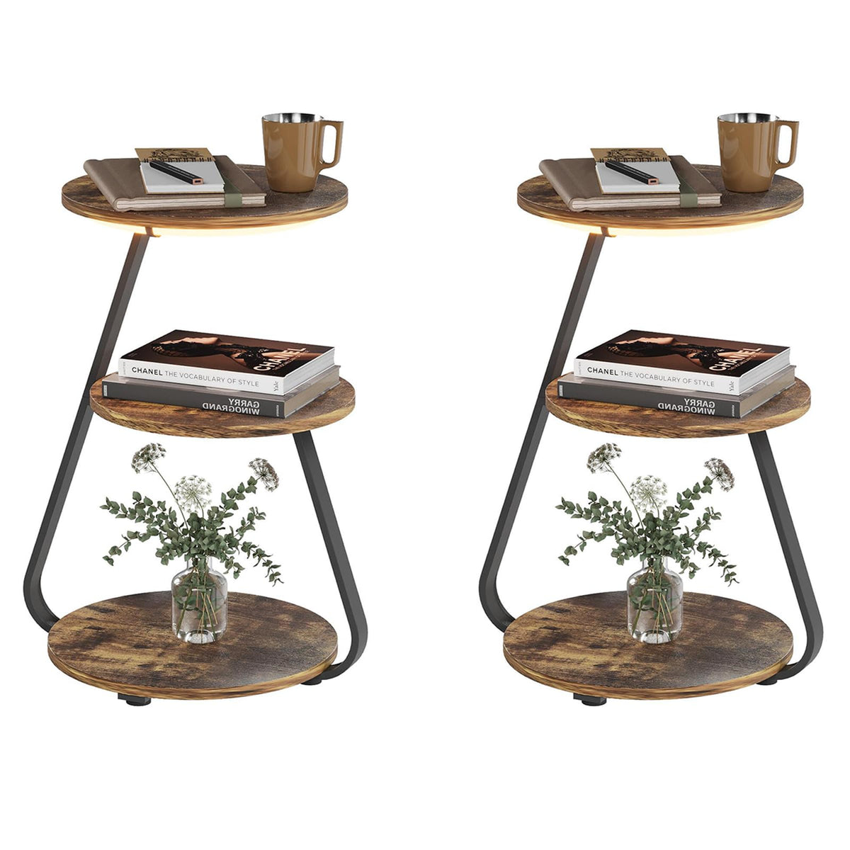 ARTETHYS Side Table, Small Round Coffee Table, Rustic Brown