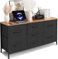 Chest of Drawers, Dresser for Bedroom with 7 Fabric Drawers, TV Stand on Castors, Storage Organizer for Living Room, Metal Frame and Wooden Top, White