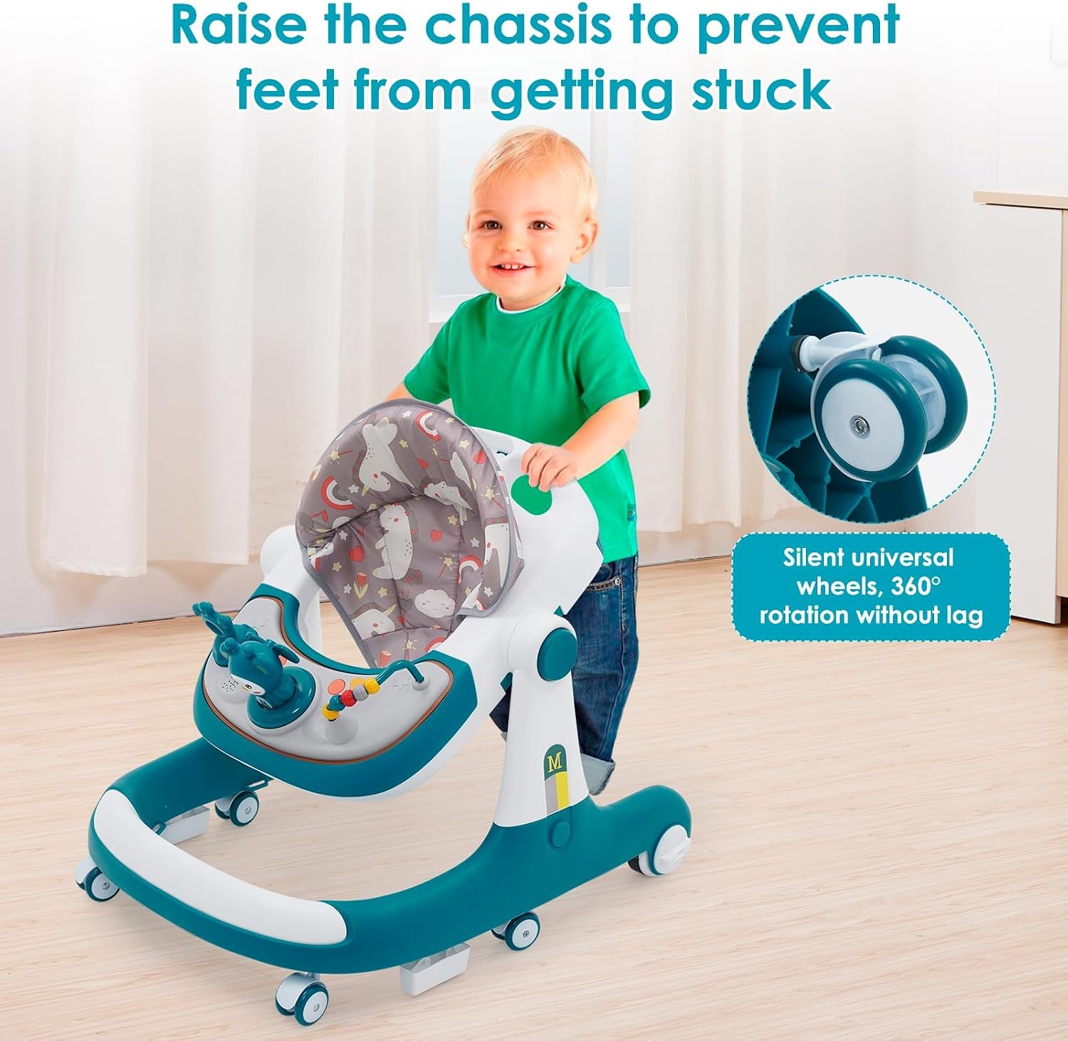 Baby Walker, 3 in1 Multifunction Anti-Rollover Toddler Walker, Push Along Walker, with Wheels & Brake & Push Handle & Removable Table for Boys and Girls Baby