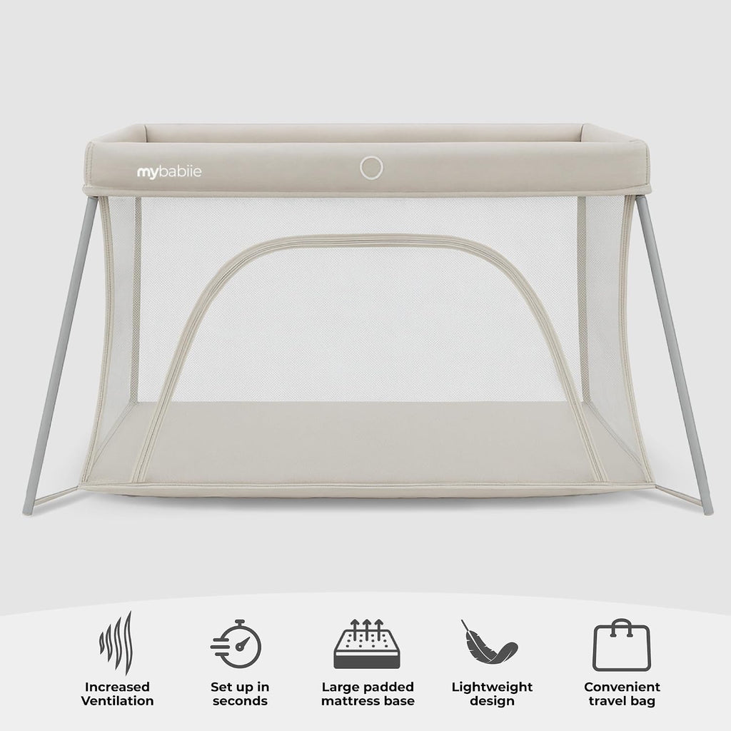 My Babiie MBTC3 Air-Light 3-in-1 Travel Cot, Bassinet, Playpen - Lightweight, from Birth to 15kg, Foldable, Travel Bag, Padded Mattress, Mesh Sides - Ivory
