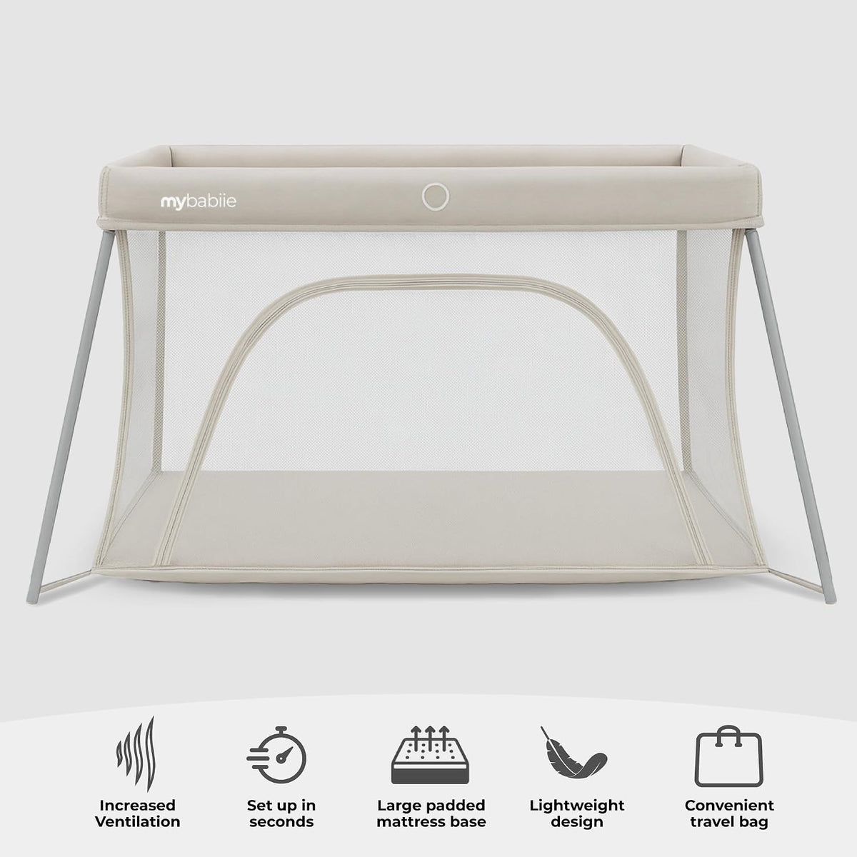 My Babiie MBTC3 Air-Light 3-in-1 Travel Cot, Bassinet, Playpen - Lightweight, from Birth to 15kg, Foldable, Travel Bag, Padded Mattress, Mesh Sides - Ivory