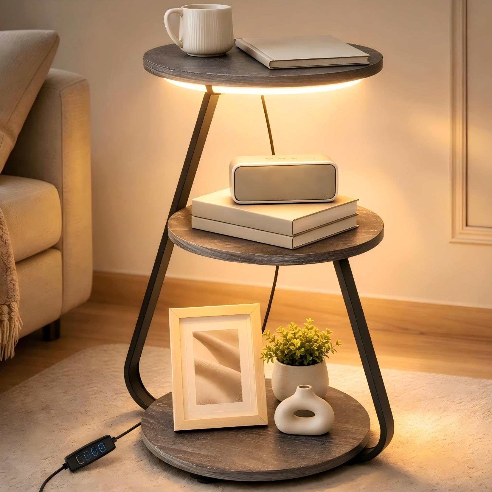 ARTETHYS Side Table, Small Round Coffee Table, Rustic Brown