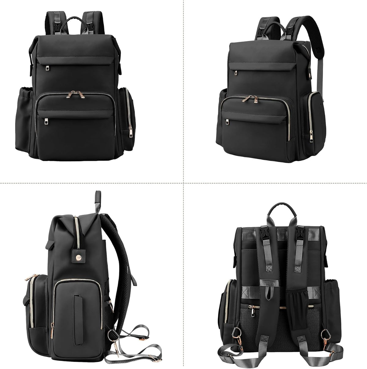 I IHAYNER Diaper Bag Backpack Leather Backpack for Women Travel Dad Mother Outdoor Backpack with Changing Pad Stroller Straps (Black)