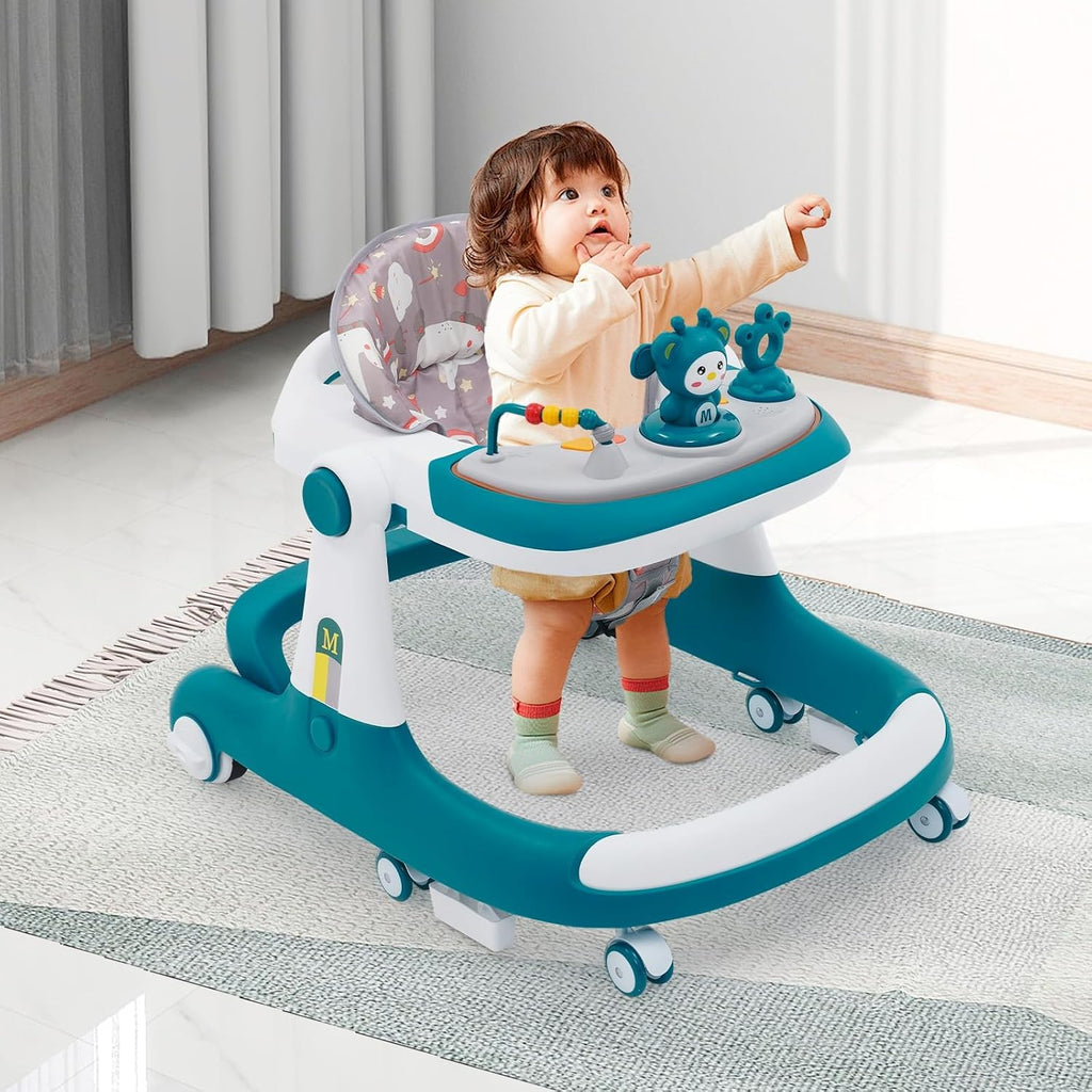 Baby Walker, 3 in1 Multifunction Anti-Rollover Toddler Walker, Push Along Walker, with Wheels & Brake & Push Handle & Removable Table for Boys and Girls Baby